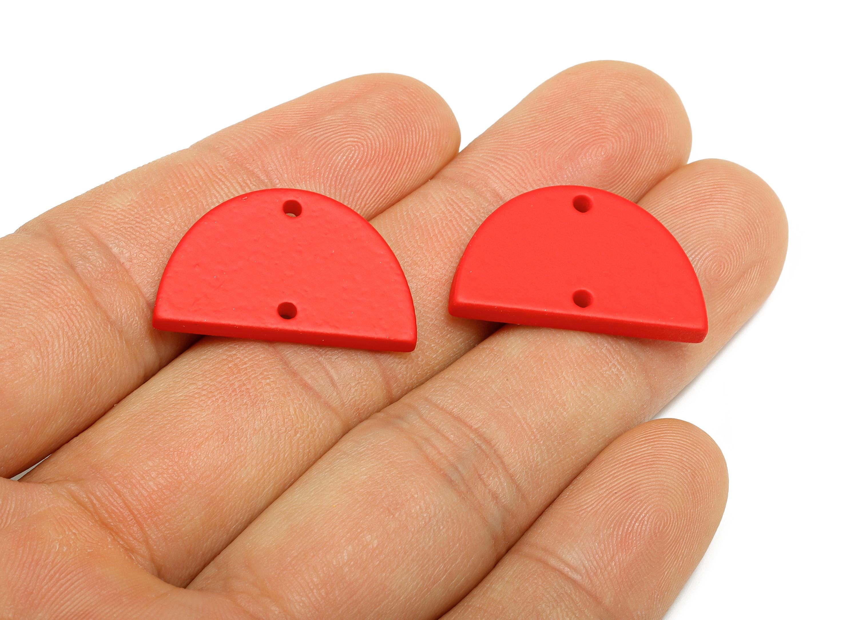 Acrylic Semicircle Earring Connector - Matte Red Half Moon Charm - 2 Holes Geometric Jewelry - Color Code: A1054 - 25x15x2mm-AC3659-A1054 - DOMEDBAZAAR