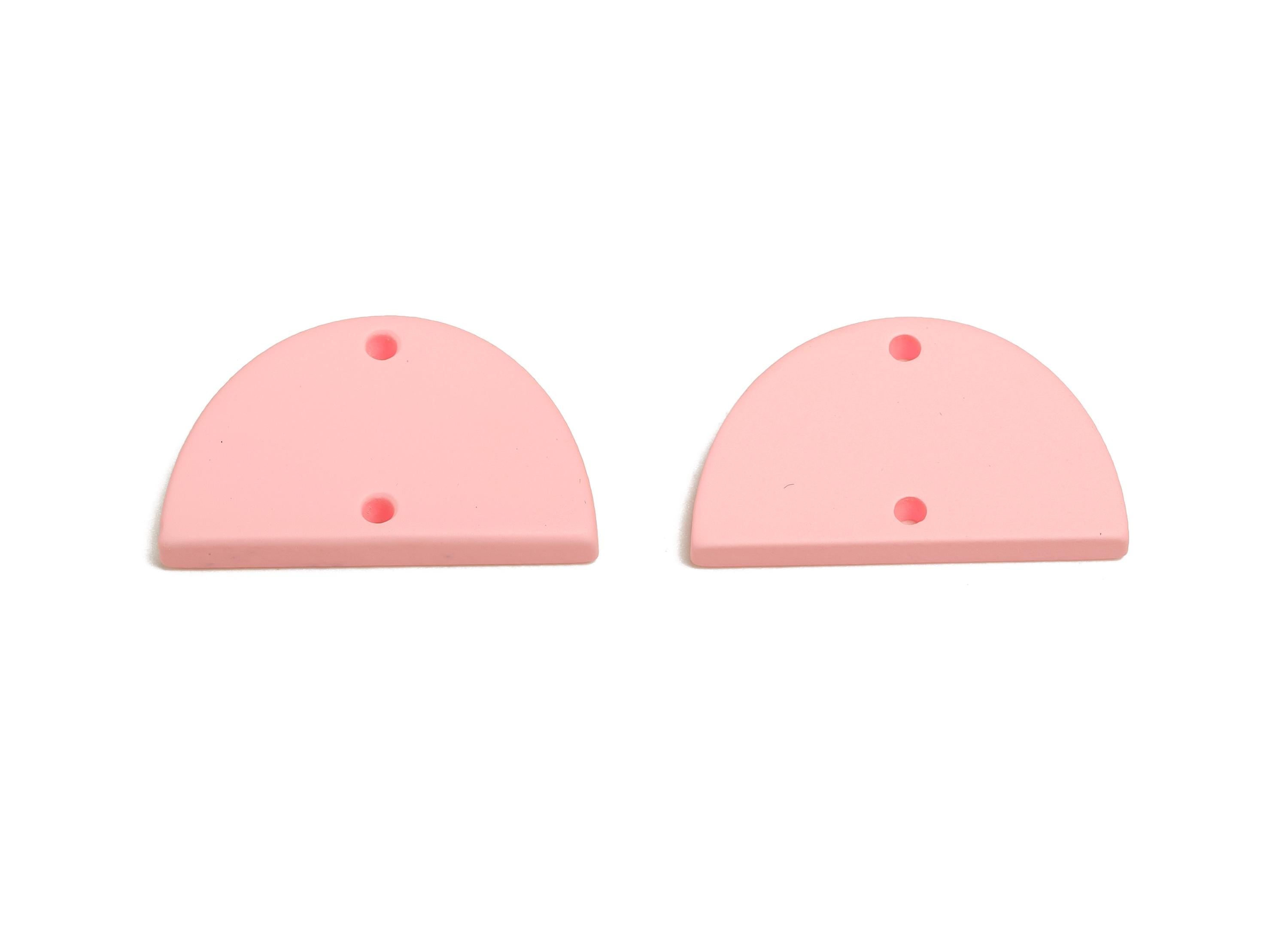 Acrylic Semicircle Earring Connector - Matte Pink Half Moon Charm - 2 Holes Geometric Jewelry - Color Code: A1061 - 25x15x2mm-AC3659-A1061 - DOMEDBAZAAR