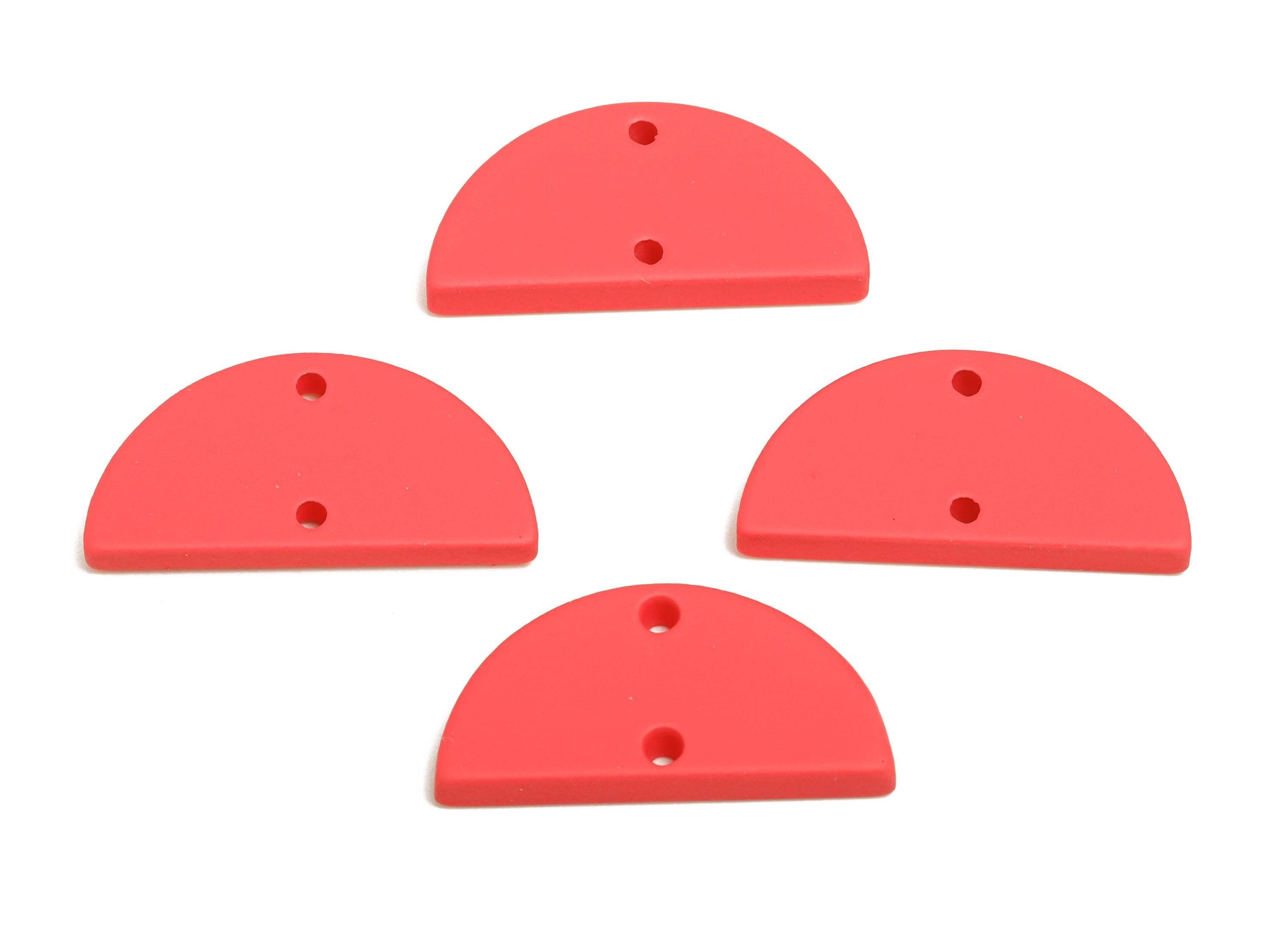 Acrylic Rose Red Half Circle Connector - Matte Semicircle Earring Piece - Bright Color Jewelry - Color Code: A1055 - 24x12x2mm -AC3648-A1055 - DOMEDBAZAAR