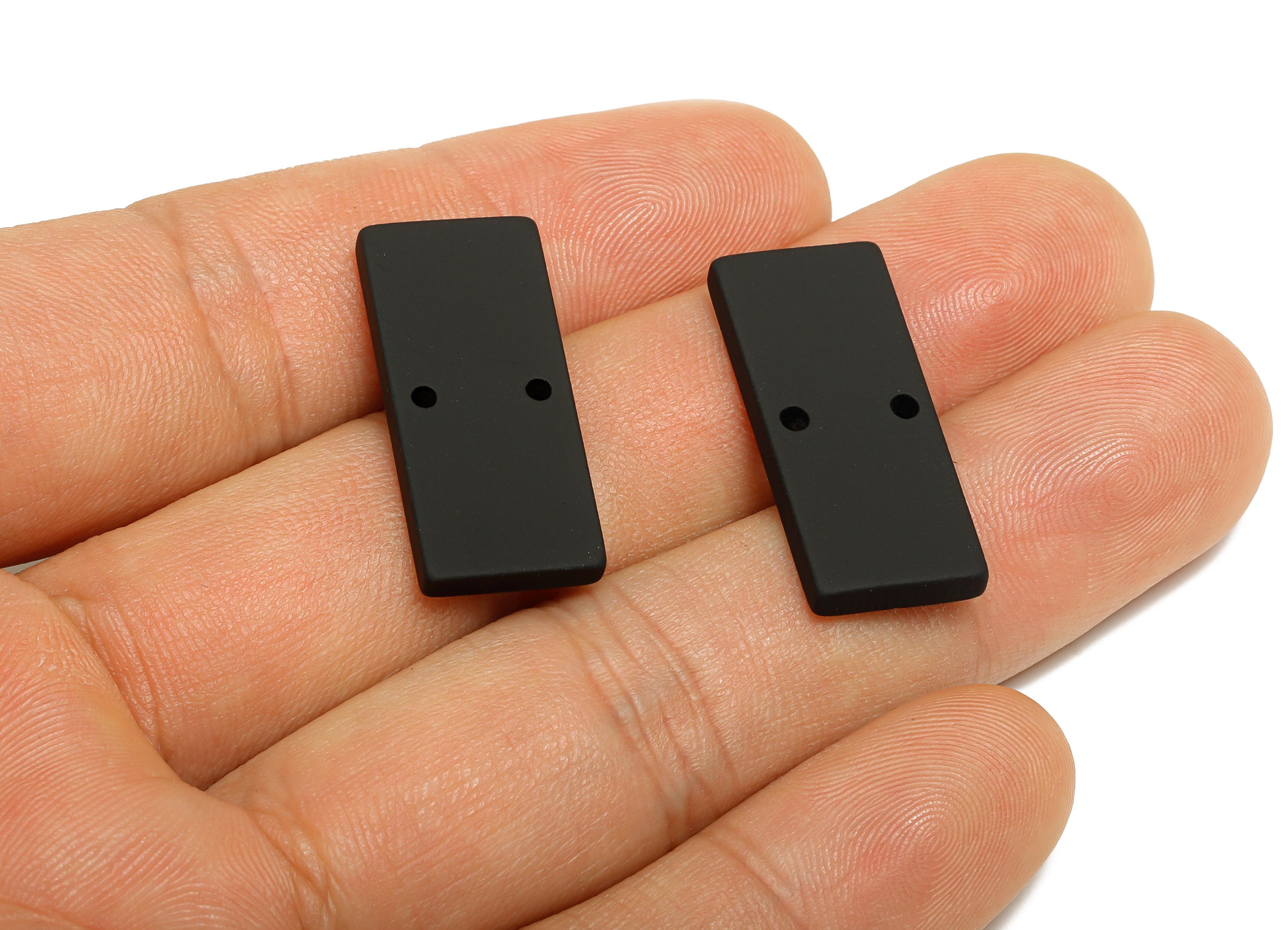 Acrylic Rectangle Earring Connector - Matte Black Rectangle Charm - 2 Holes Geometric Jewelry - Color Code: A1052 -27x11.8x3mm- AC3653-A1052 - DOMEDBAZAAR