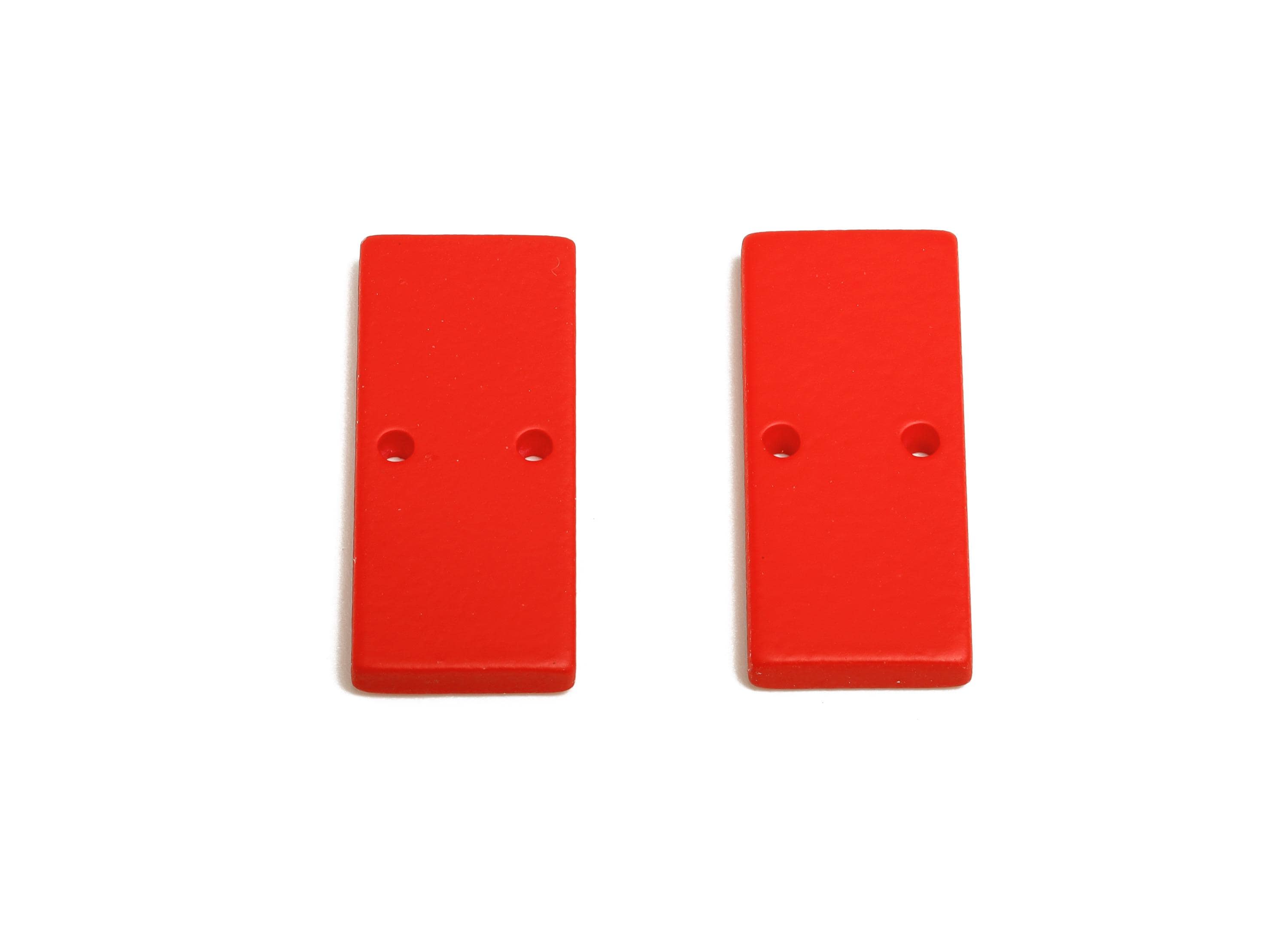 Acrylic Rectangle Earring Connector - Matte Red Rectangle Charm - 2 Holes Geometric Jewelry - Color Code: A1054 - 27x11.8x3mm - AC3653-A1054 - DOMEDBAZAAR