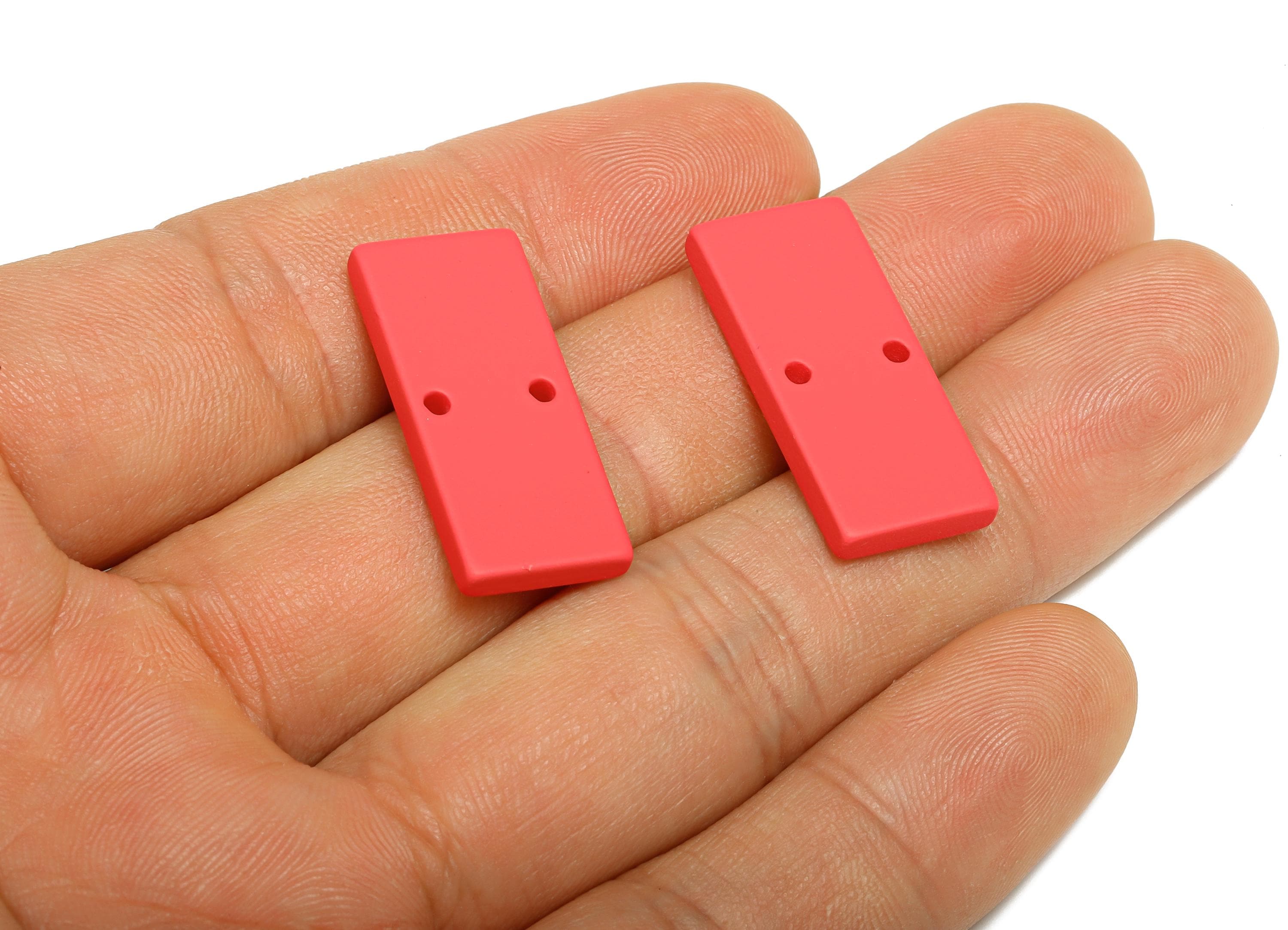 Acrylic Rectangle Earring Connector - Matte Red Rectangle Charm - 2 Holes Geometric Jewelry - Color Code: A1055 - 27x11.8x3mm - AC3653-A1055 - DOMEDBAZAAR