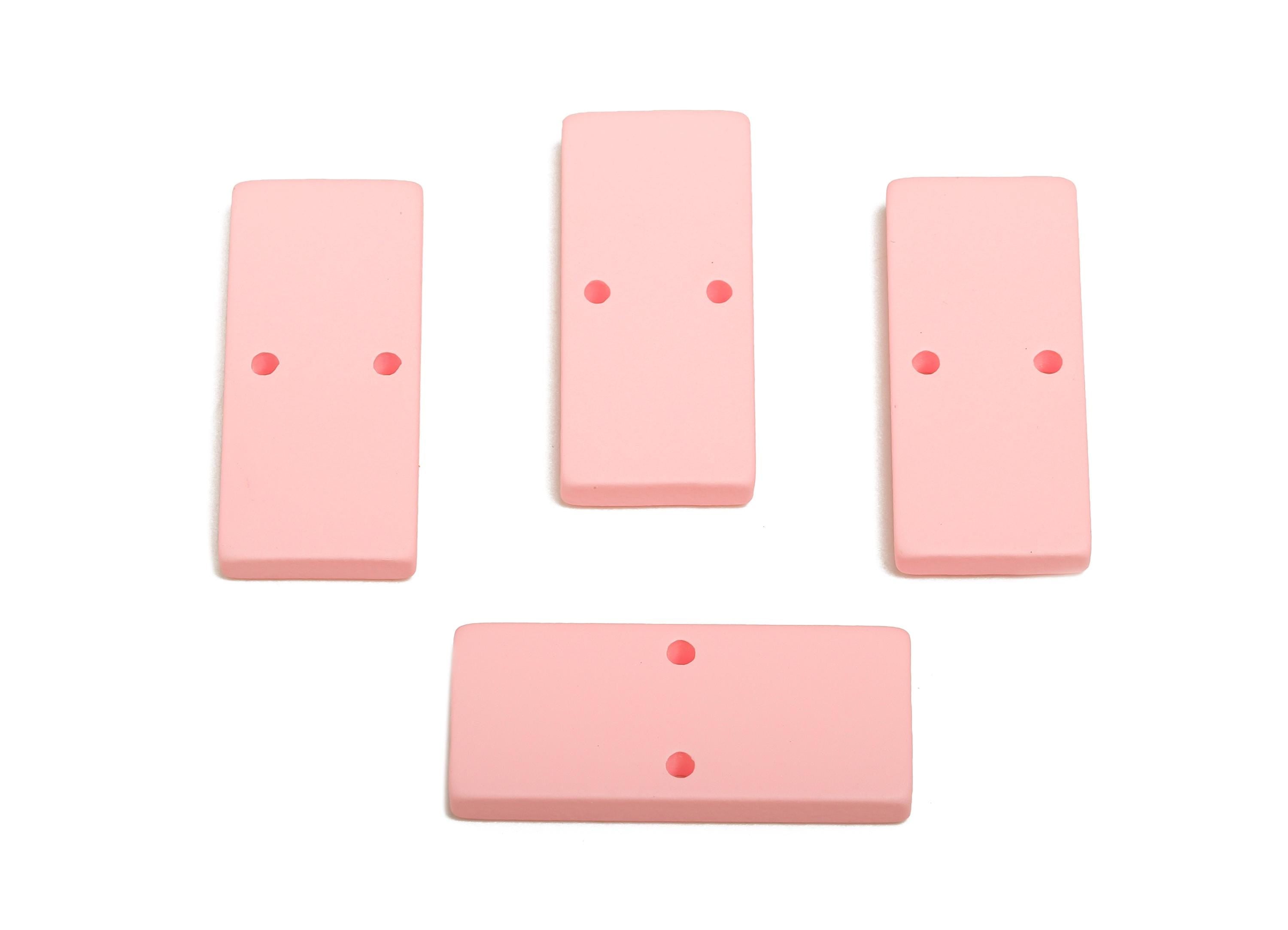 Acrylic Rectangle Earring Connector - Matte Pink Rectangle Charm - 2 Holes Geometric Jewelry - Color Code: A1061 -27x11.8x3mm- AC3653-A1061 - DOMEDBAZAAR
