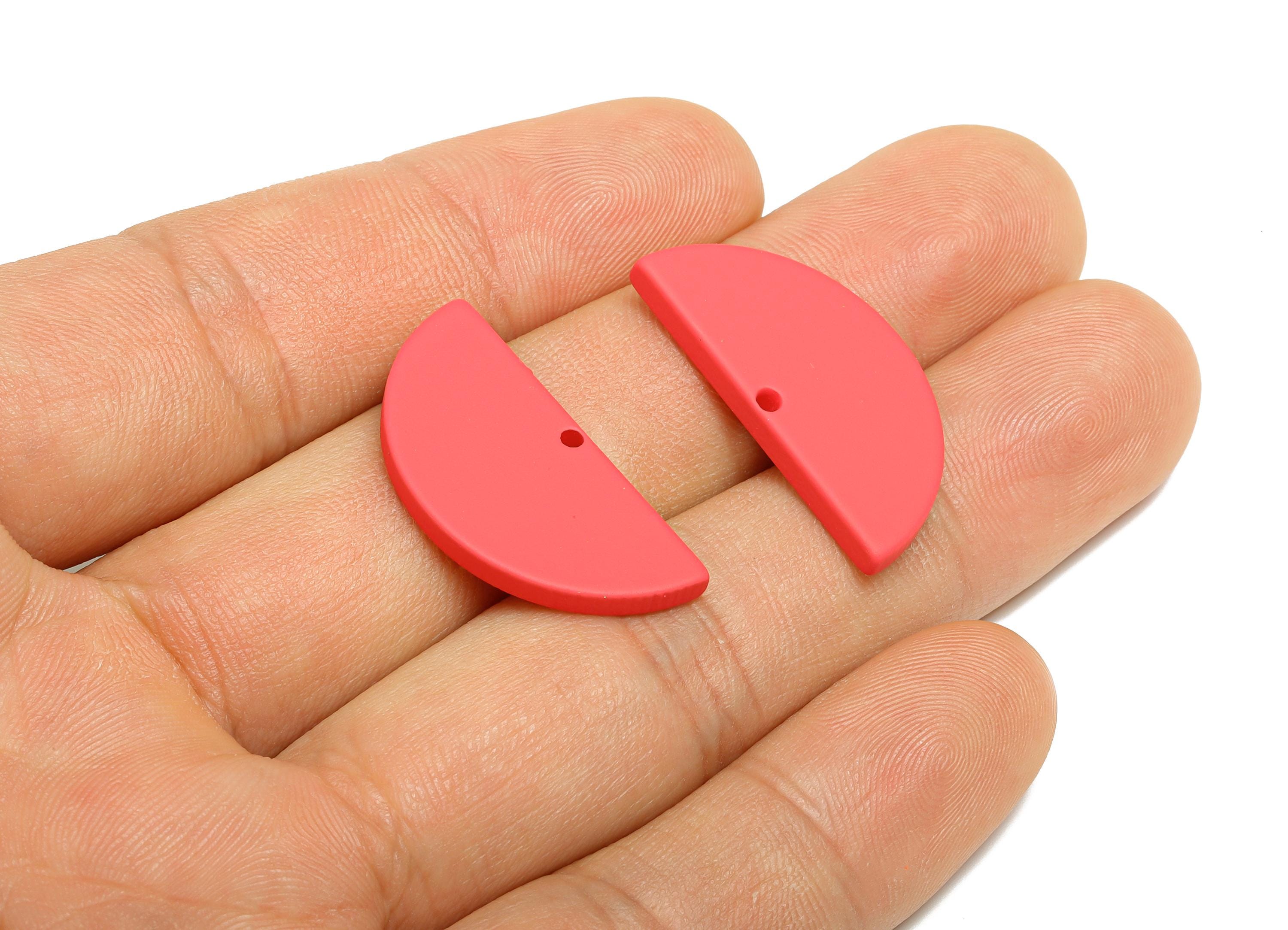 Acrylic Rose Red Circle Charm - Matte Semicircle Piece - Geometric Craft Supplies for Earring - Color Code: A1055 - 28x13x2mm-AC3649 - A1055 - DOMEDBAZAAR