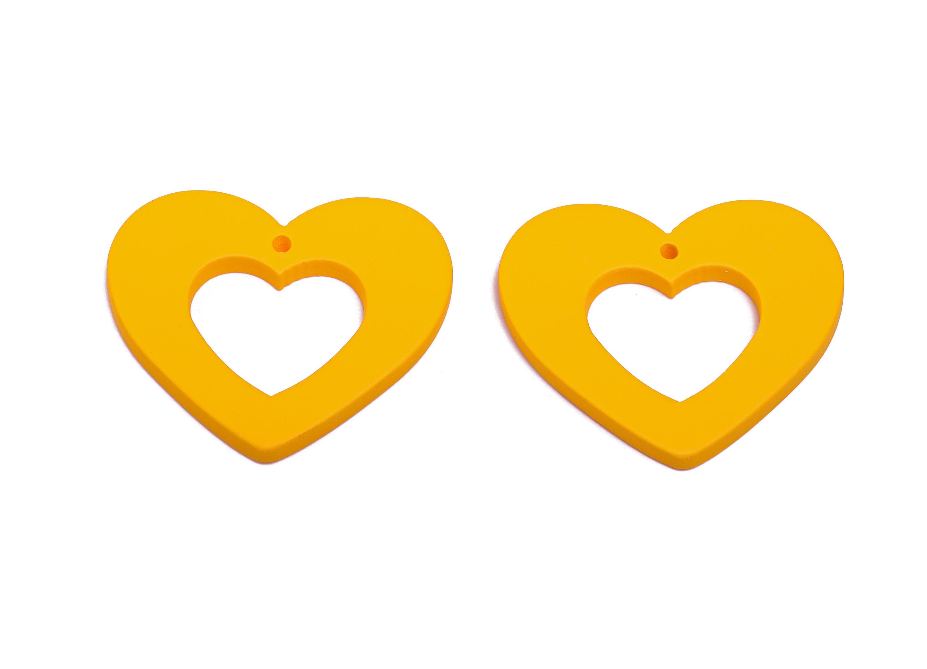 Acrylic Heart Earring Charm - Matte Yellow Heart Charm - Lightweight Flat Heart Cut-out Charm - Color Code: A1057 - 34x29x3mm - AC3667-A1057 - DOMEDBAZAAR