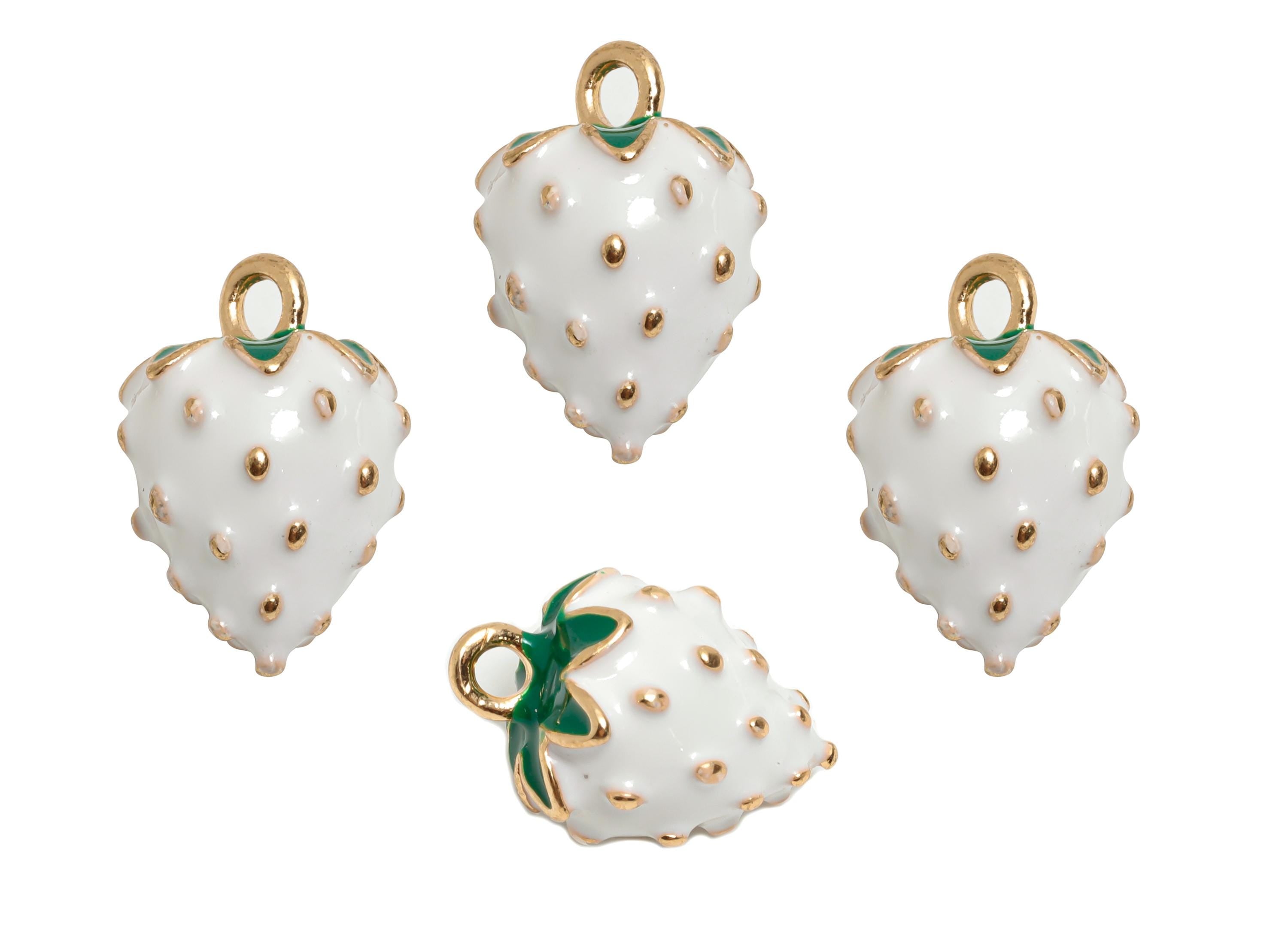 Alloy Enamel Strawberry Charm - White Strawberry Jewelry Charm - Enamel Fruit Accessory - Metal Craft Jewelry Making - 17x11x11.17mm-AC3535 - DOMEDBAZAAR