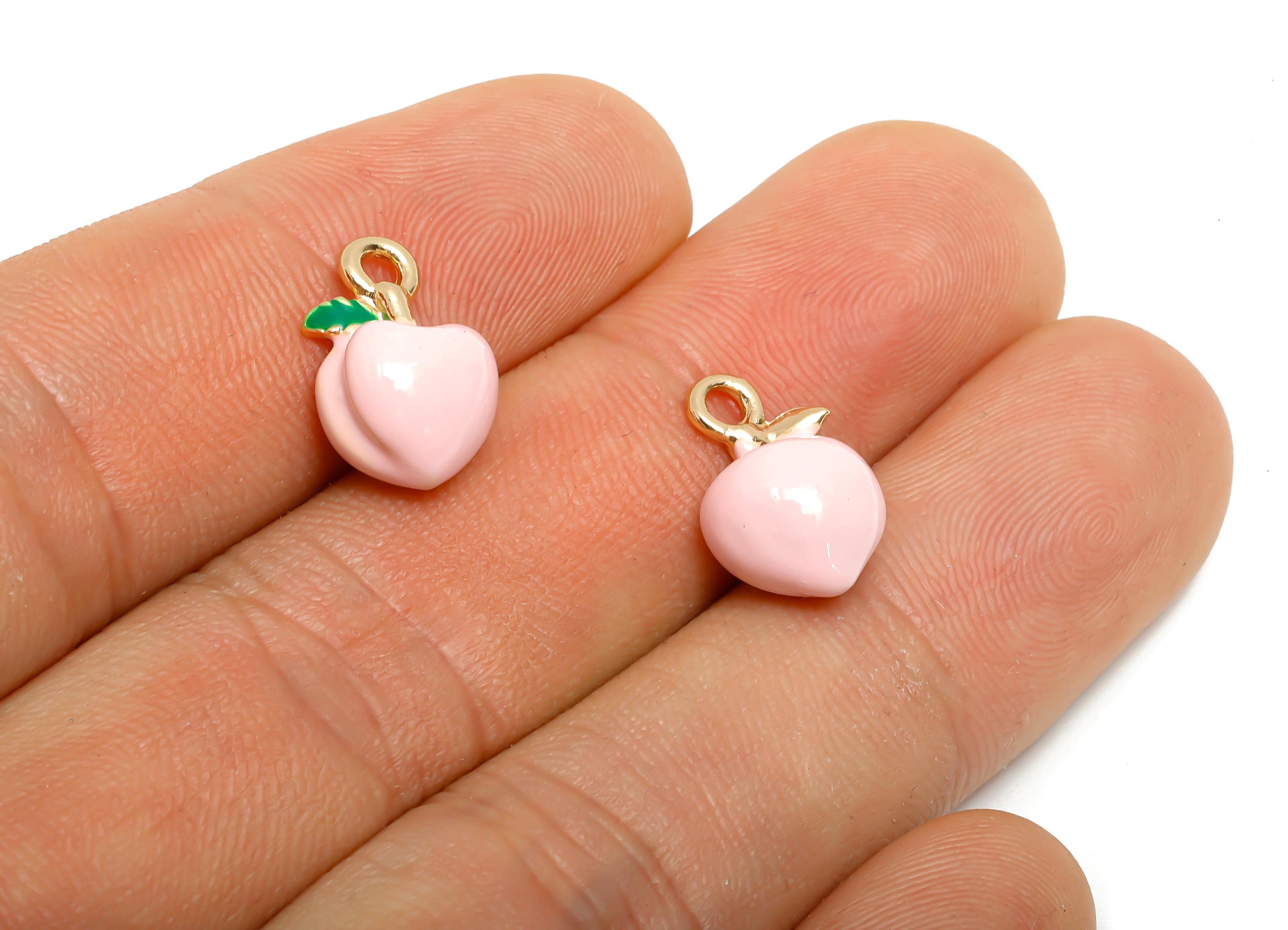 Alloy Enamel Peach Charm - Colorful Pink Peach Jewelry Charm - Enamel Fruit Accessory - Metal Craft Jewelry Making - 17x11x11.17mm-AC3525 - DOMEDBAZAAR