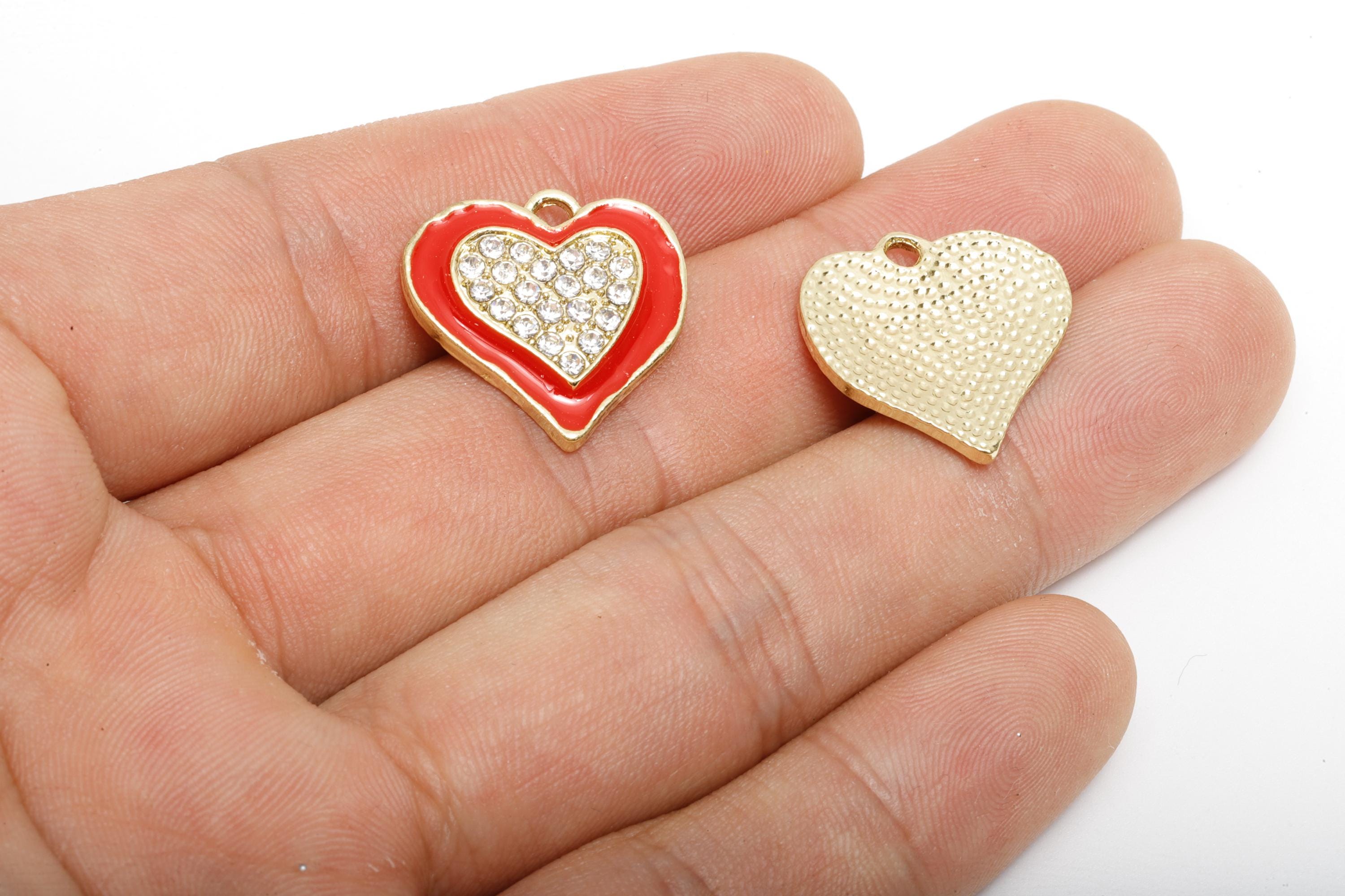 Alloy Enamel Heart Charm - Colorful Crystal Heart Red Jewelry - Sparkling Heart Accessory - Metal Craft Jewelry Making - 20x19.8x3mm-AC3522A - DOMEDBAZAAR