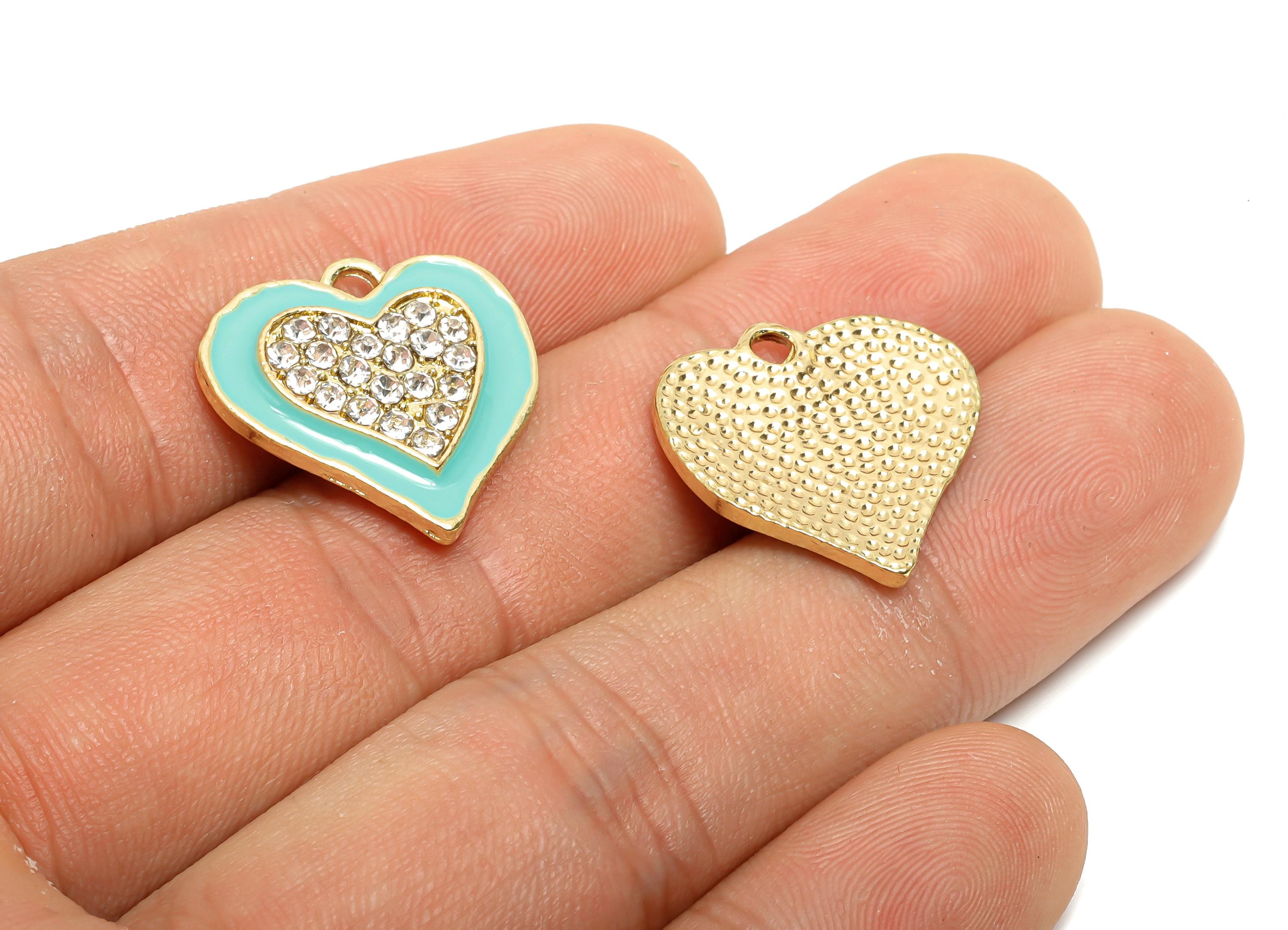 Alloy Enamel Heart Charm - Colorful Crystal Heart Green Jewelry - Sparkling Heart Accessory - Metal Craft Jewelry Making - 20x19x3mm-AC3522C - DOMEDBAZAAR