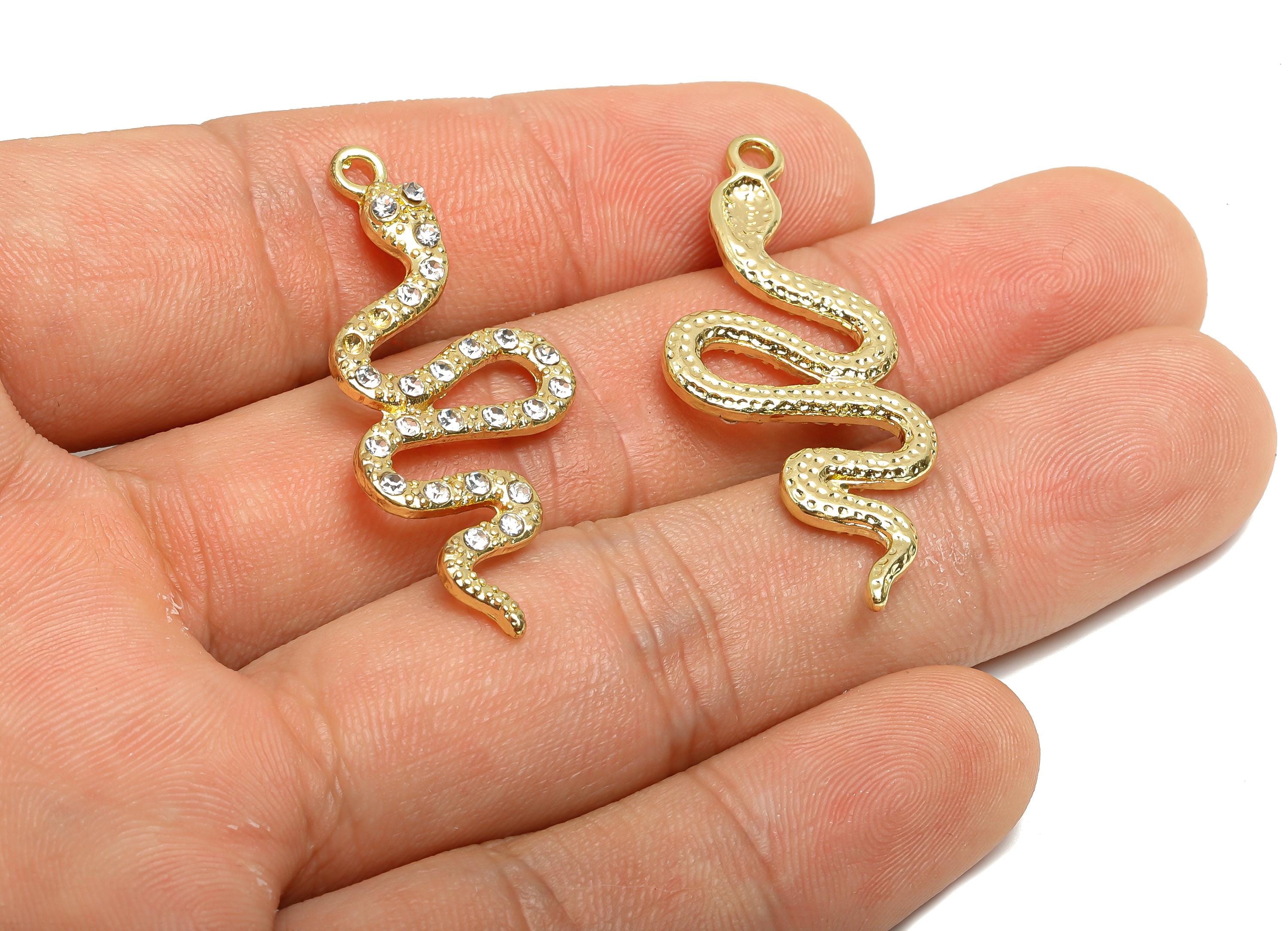 Alloy Snake Charm Pendant - Alloy Serpent Pendant Bling - DIY Crystal Snake Jewelry Supply - Craft Jewelry Making - 40x16.9x2.32mm-AC3529 - DOMEDBAZAAR