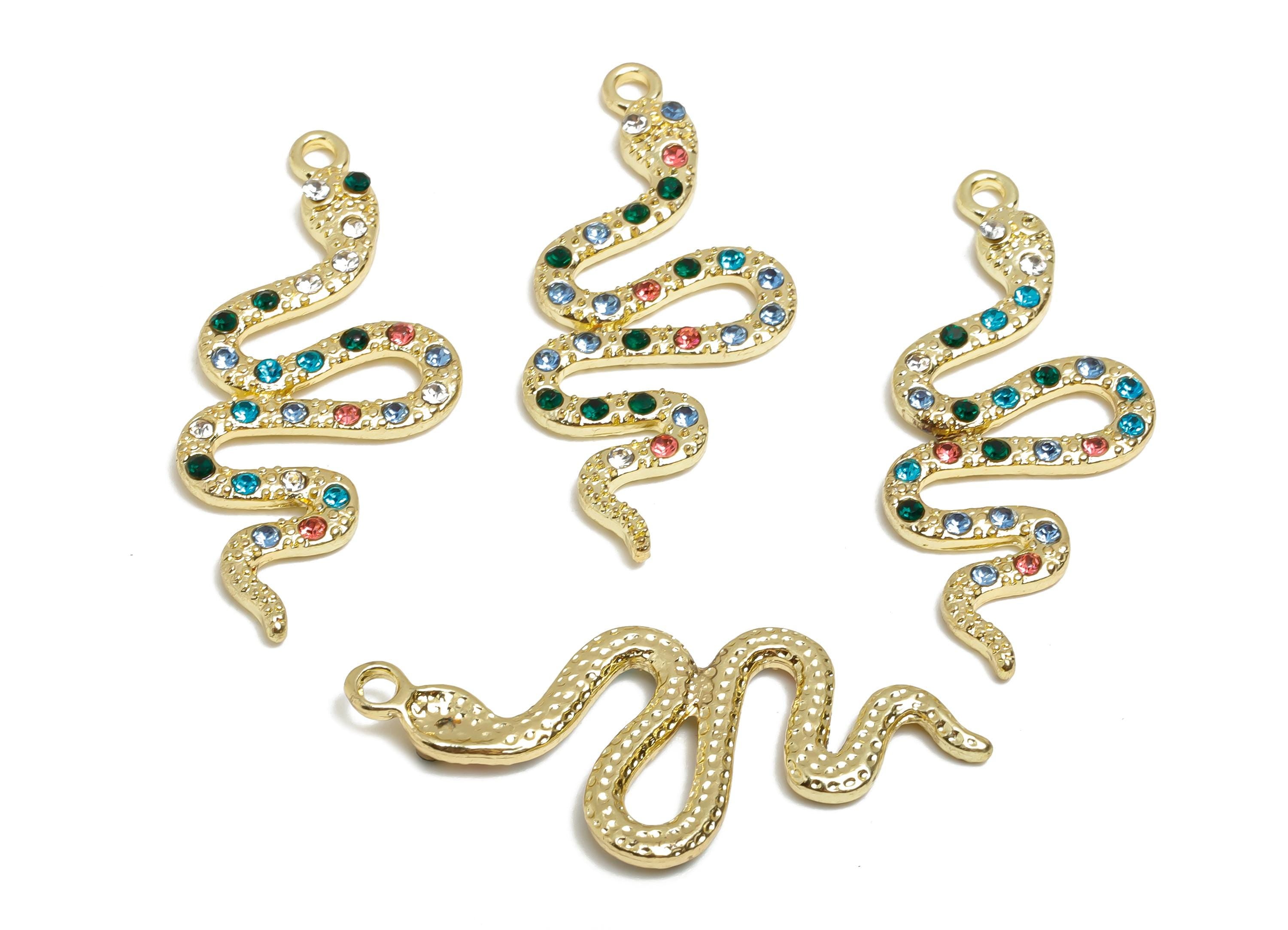 Alloy Snake Charm Pendant - Alloy Serpent Sparkling - DIY Crystal Snake Jewelry Supply - Fashion Jewelry Making - 40x16.9x2.32mm - AC3530 - DOMEDBAZAAR