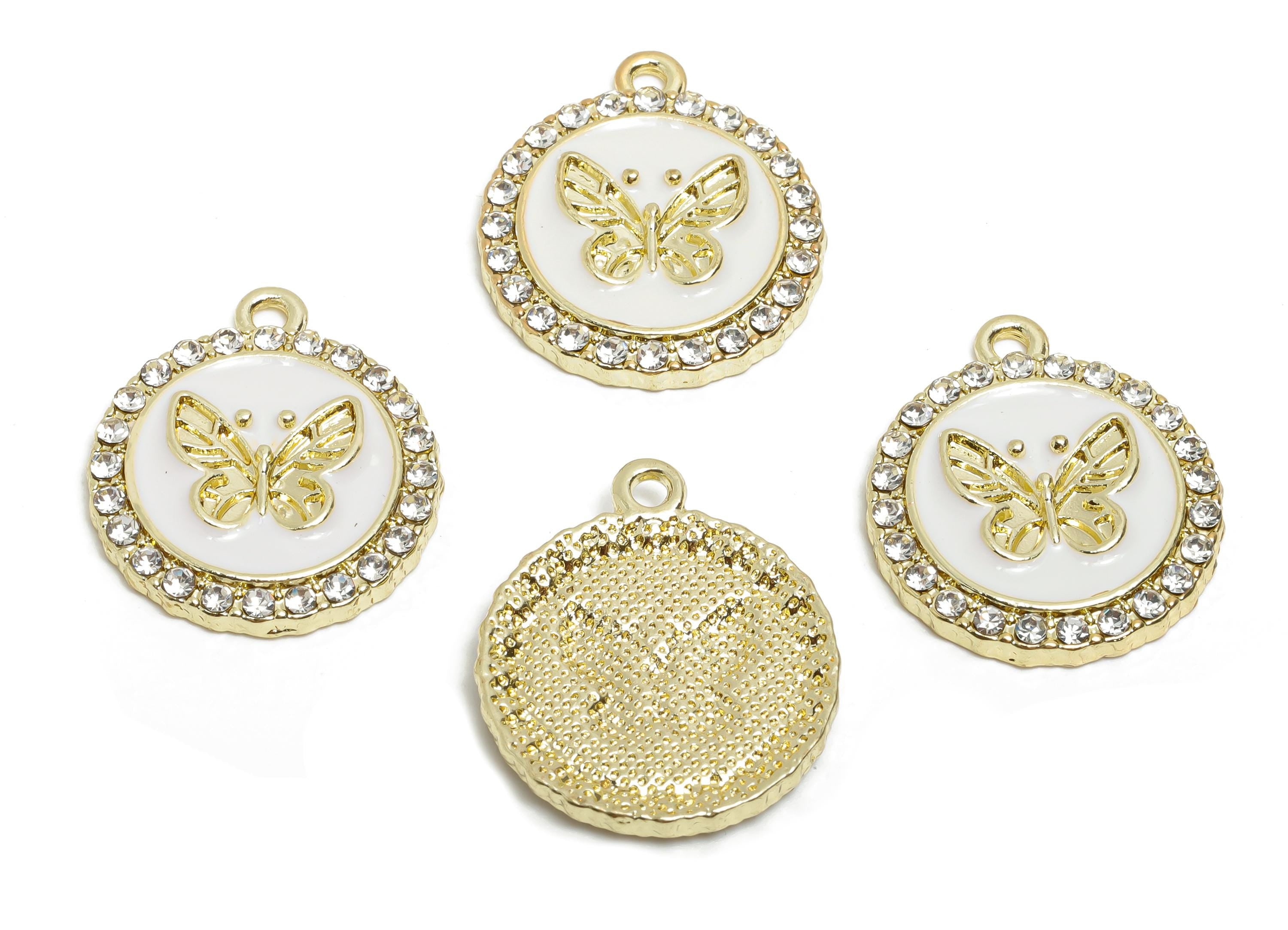 Alloy Enamel Butterfly Charm - Shinny Crystal Jewelry Charm - Whimsical Butterfly Jewelry Finding - KC Gold Tone Plated - 23x20x3mm - AC3523 - DOMEDBAZAAR