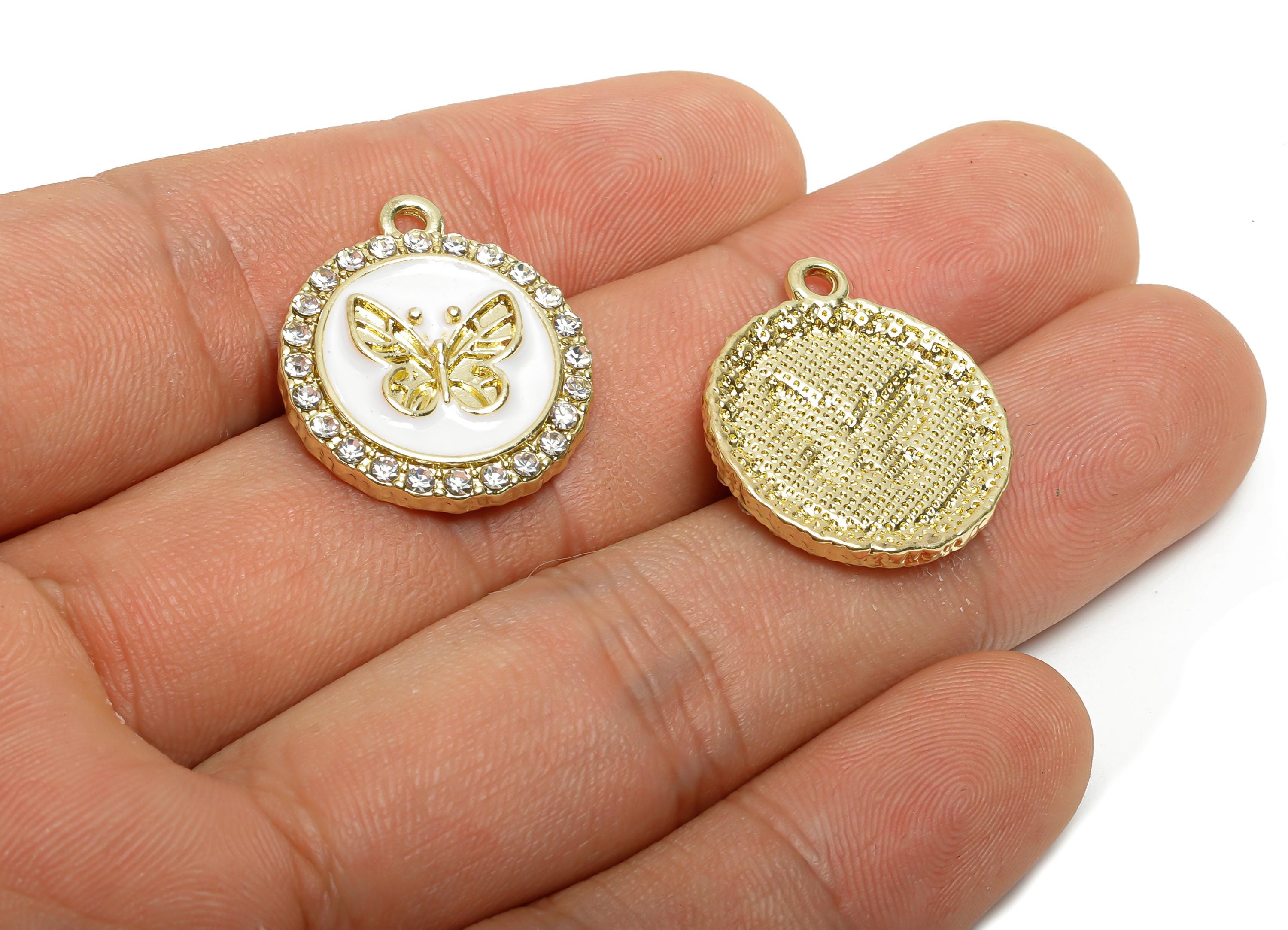 Alloy Enamel Butterfly Charm - Shinny Crystal Jewelry Charm - Whimsical Butterfly Jewelry Finding - KC Gold Tone Plated - 23x20x3mm - AC3523 - DOMEDBAZAAR