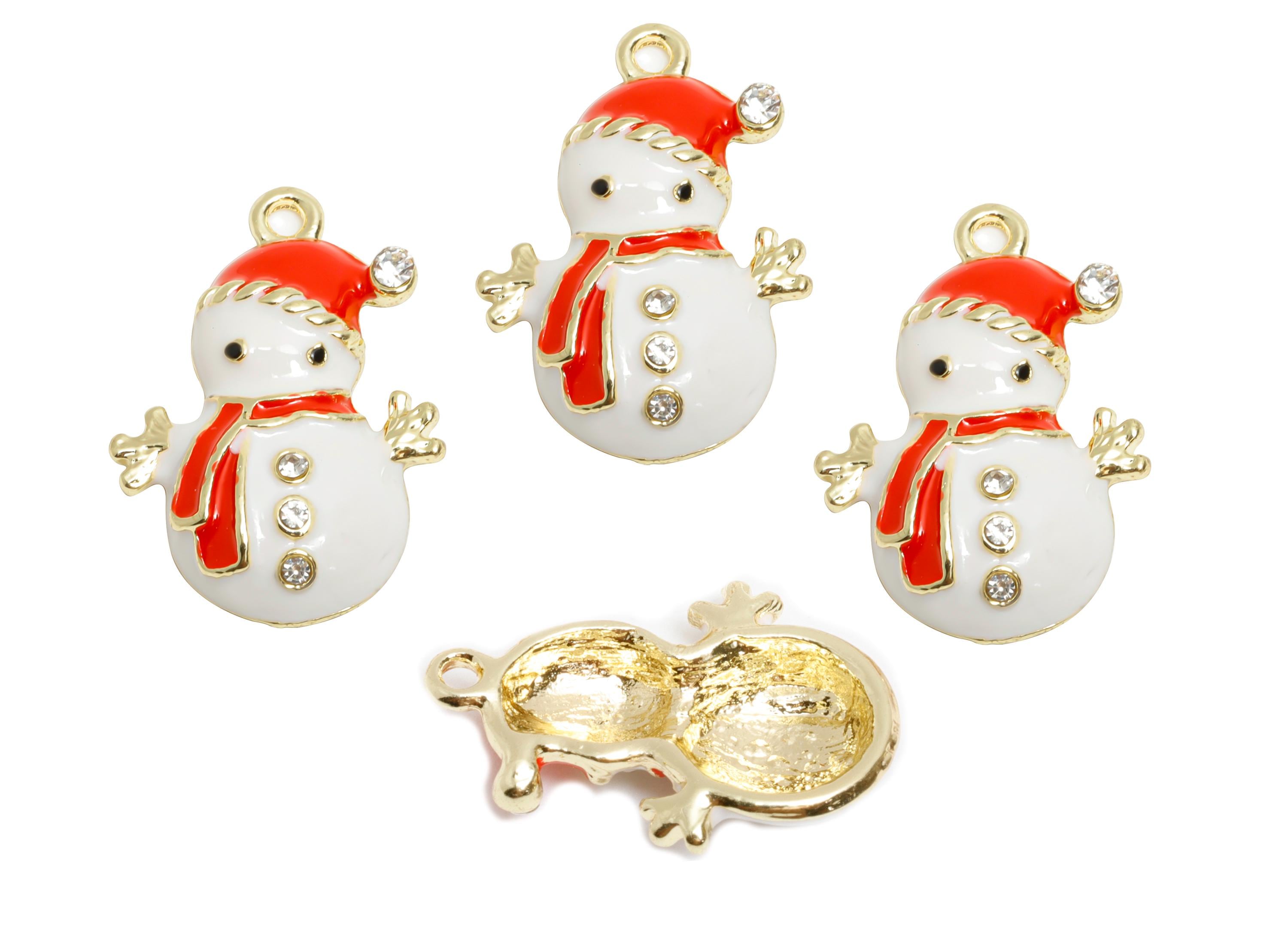 Alloy Enamel Snowman Charm - Cute Christmas Pendant for Necklace - Winter Snowman Accessory - KC Gold Tone Plated - 22.8x15.5x4.9mm - AC3524 - DOMEDBAZAAR