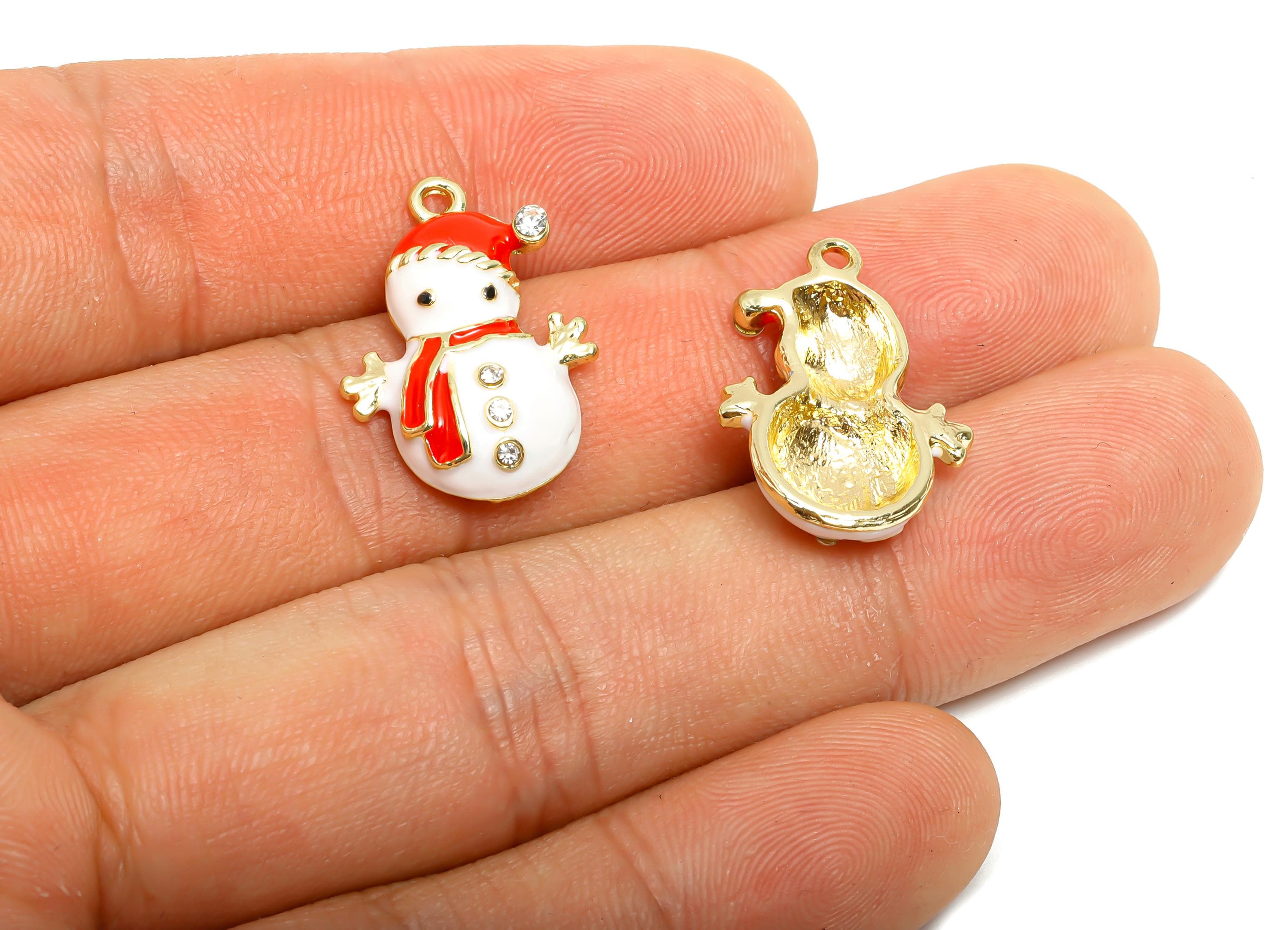 Alloy Enamel Snowman Charm - Cute Christmas Pendant for Necklace - Winter Snowman Accessory - KC Gold Tone Plated - 22.8x15.5x4.9mm - AC3524 - DOMEDBAZAAR