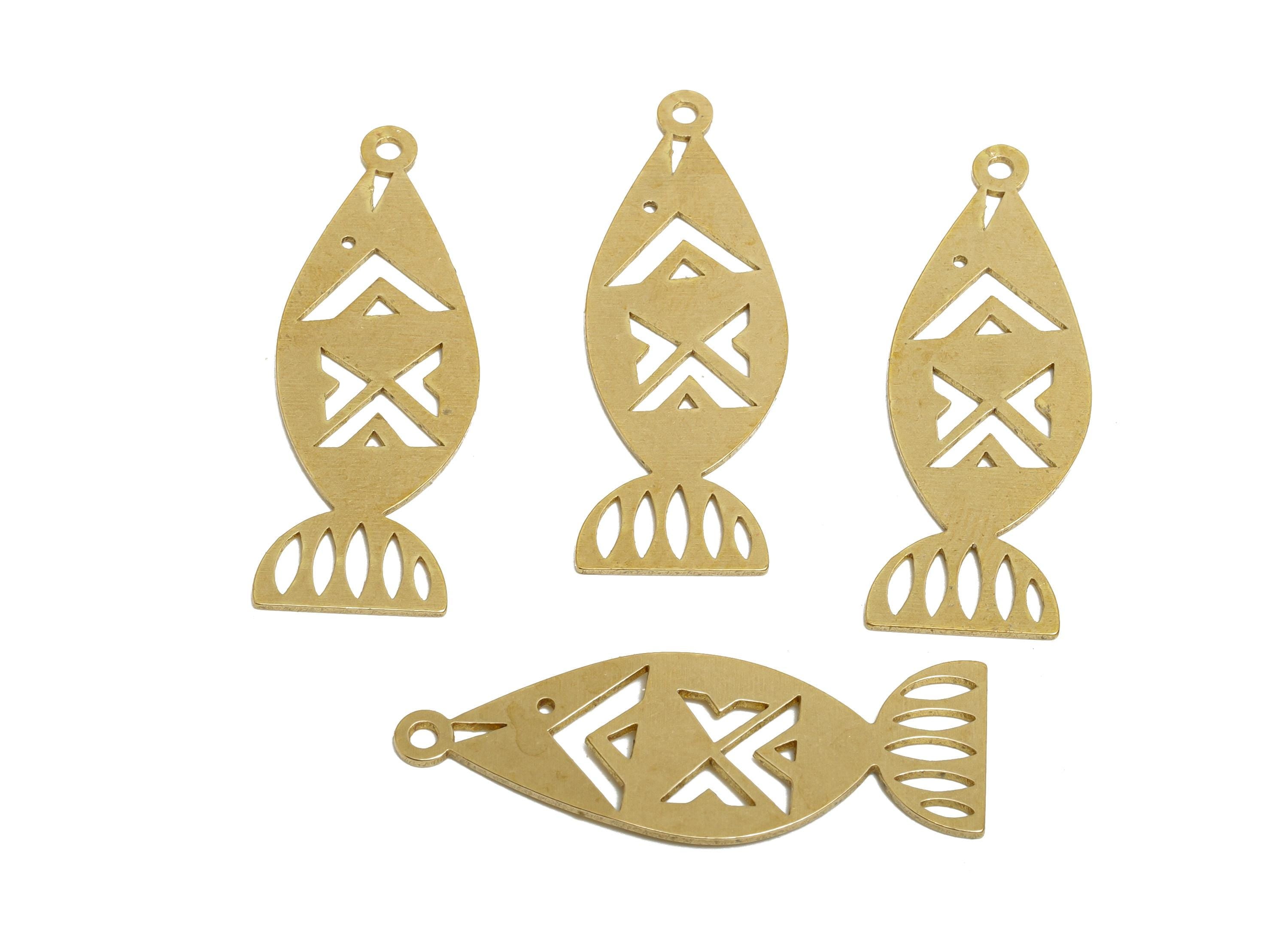 Raw Brass Fish Pendant - Brass Hollow Marine Life Charm - Cute Fish Cut Brass Charm - Geometric Tribal Cutout Charm - 31x11x0.7mm - PP11509 - DOMEDBAZAAR