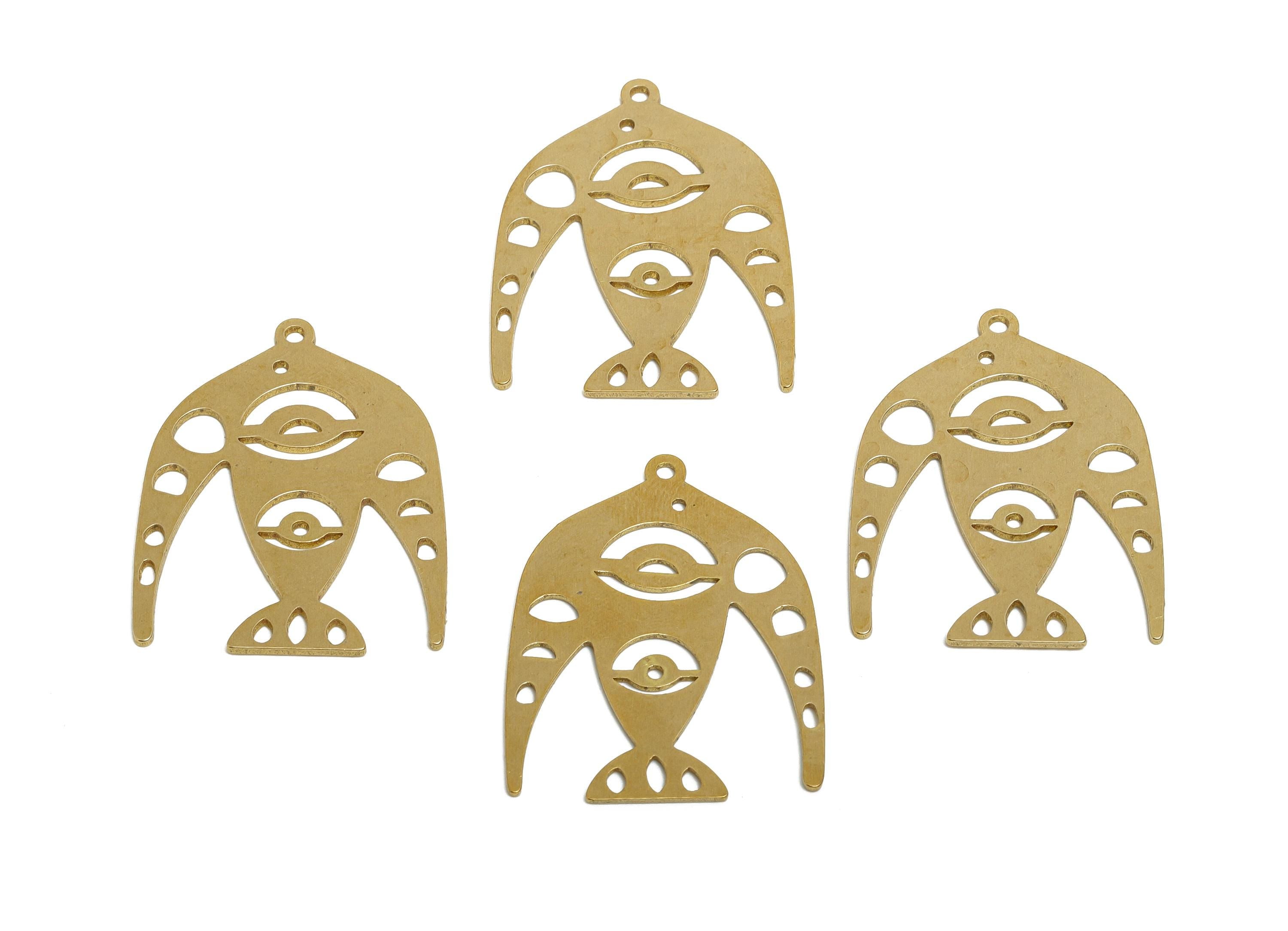 Raw Brass Bird Pendant - Brass Hollow Abstract Pendant - Artisan Brass Laser Cut Charm - Handmade Jewelry Supply - 31.8x24.6x0.7mm - PP11505 - DOMEDBAZAAR