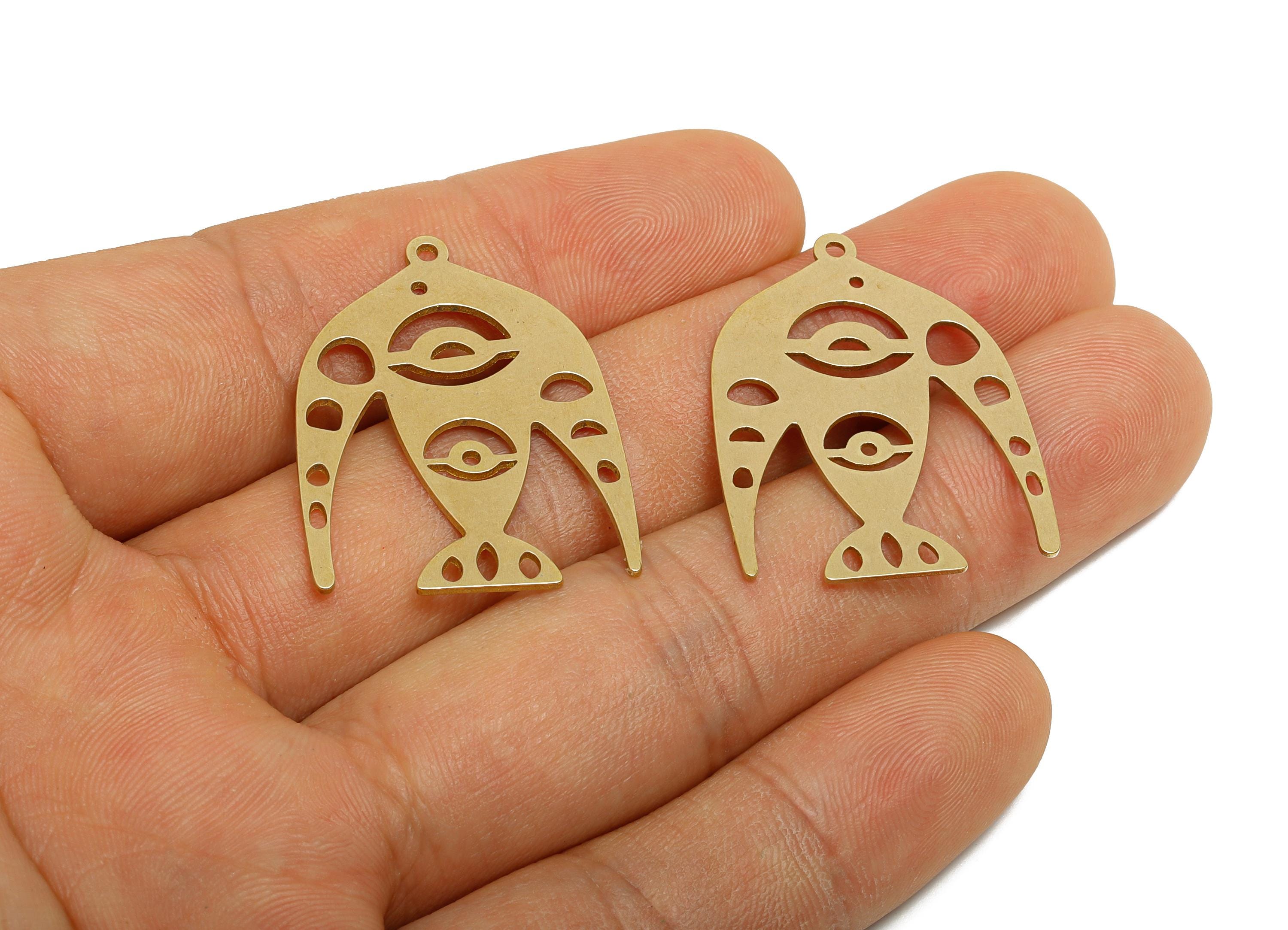 Raw Brass Bird Pendant - Brass Hollow Abstract Pendant - Artisan Brass Laser Cut Charm - Handmade Jewelry Supply - 31.8x24.6x0.7mm - PP11505 - DOMEDBAZAAR