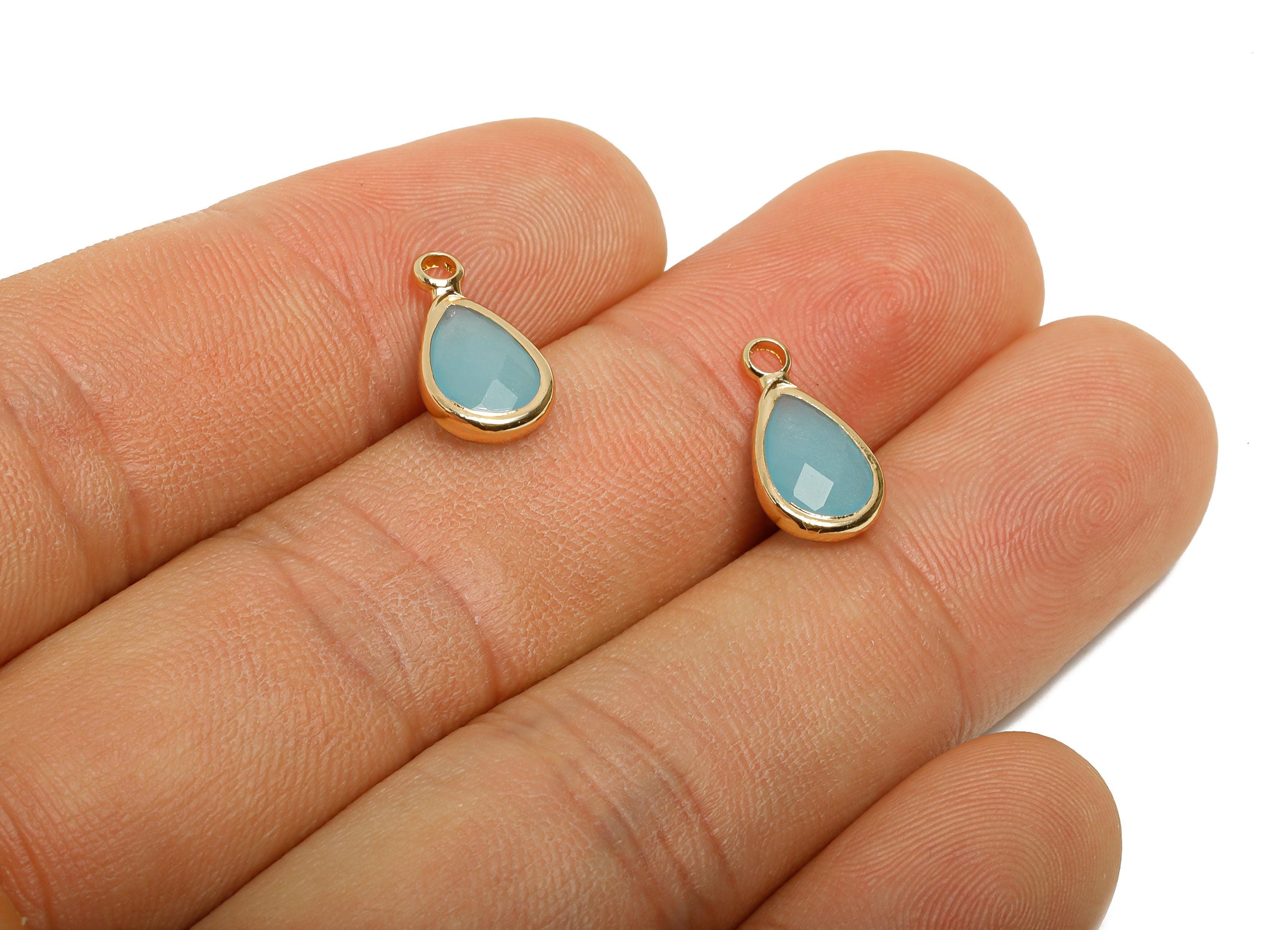 Teardrop Glass Charms - Brass Blue Faceted Glass Pendant - Romantic Teardrop Jewelry - Gold Tone Plated Brass - 13.75x7.8x3.7mm - AC3657 - DOMEDBAZAAR