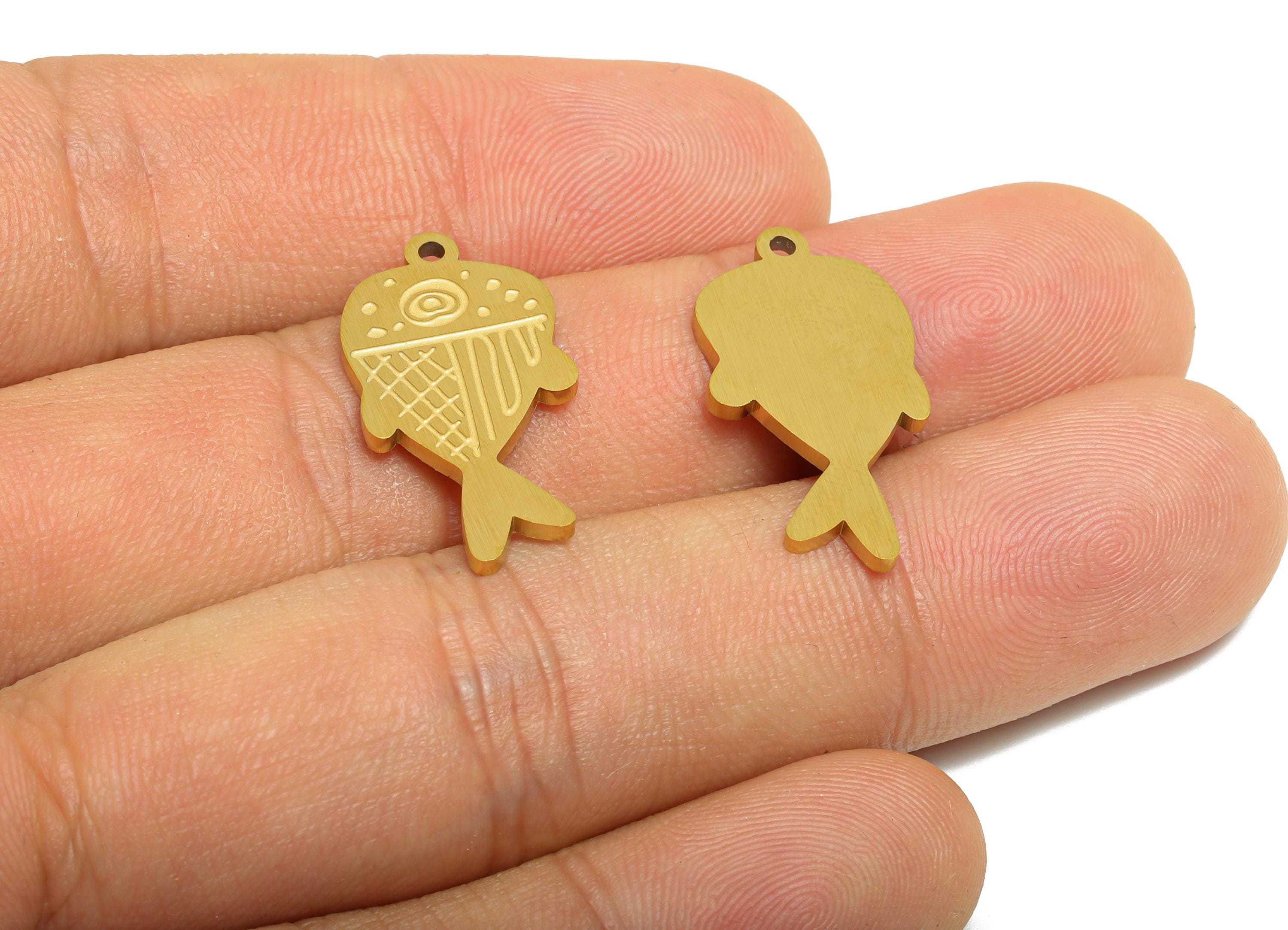 Stainless Steel Fish Charm - Textured Marine Life Fish Pendant - Customizable Kawaii Steel Pendant - Real Vacuum Plating - 24x12x1mm -SS2738 - DOMEDBAZAAR