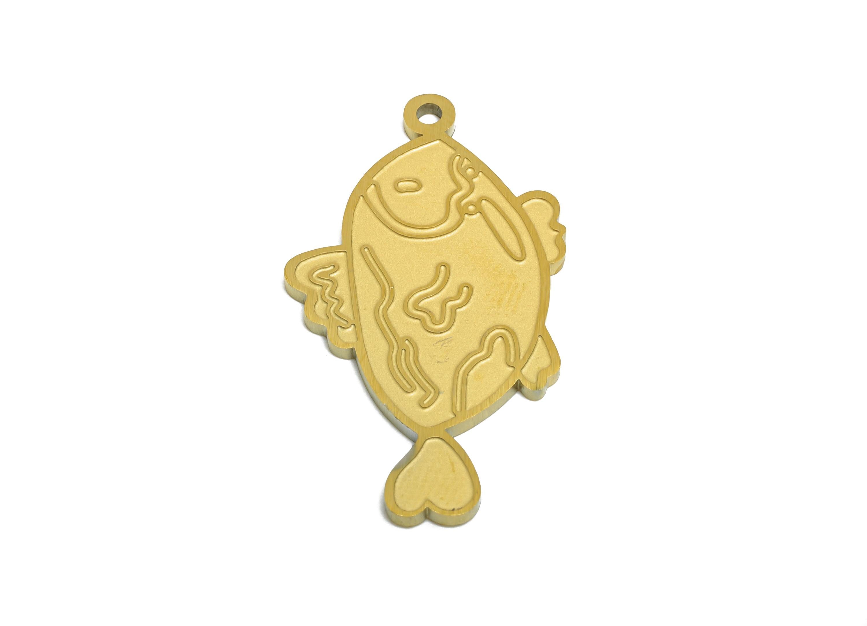 Steel Novelty Fish Charm - Textured Marine Life Pendant - Customizable Cartoon Fish Pendant - Real Vacuum Plating - 29x16x1.5mm - SS2743 - DOMEDBAZAAR