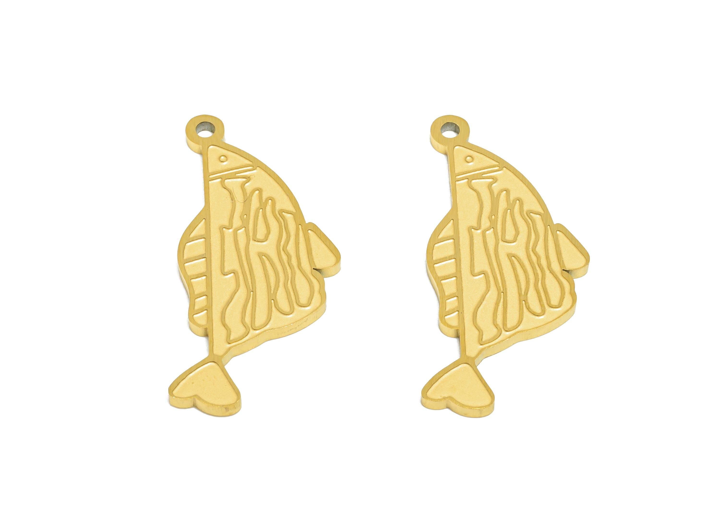 Steel Abstract Fish Pendant - Flat Marine Life Pendant - Customizable Modern Minimalist Charm - Real Vacuum Plating - 27x12x1.5mm - SS2744 - DOMEDBAZAAR