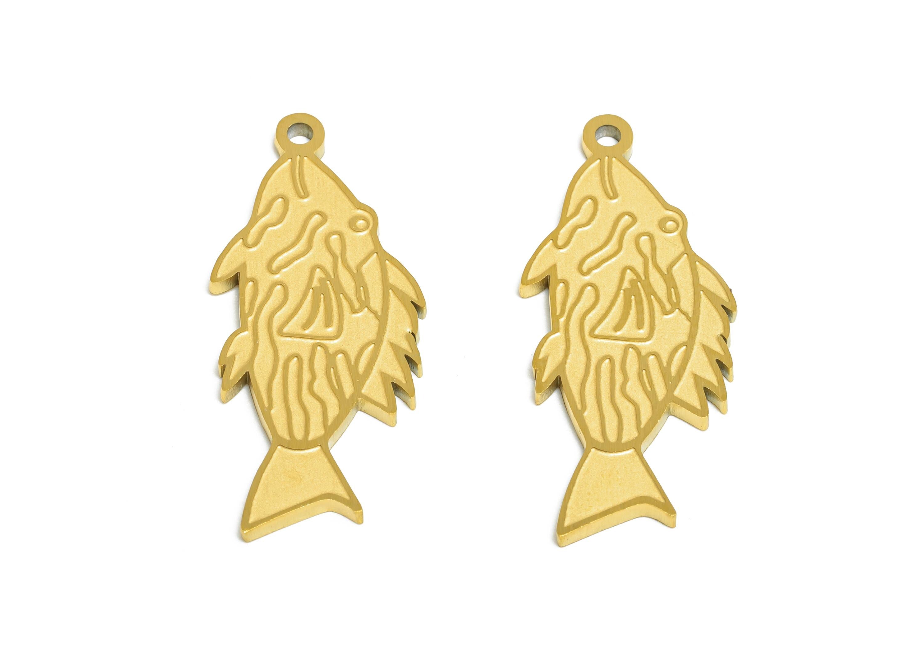 Steel Abstract Fish Pendant - Flat Marine Life Pendant - Customizable Modern Minimalist Charm - Real Vacuum Plating - 29x12x1mm - SS2742 - DOMEDBAZAAR