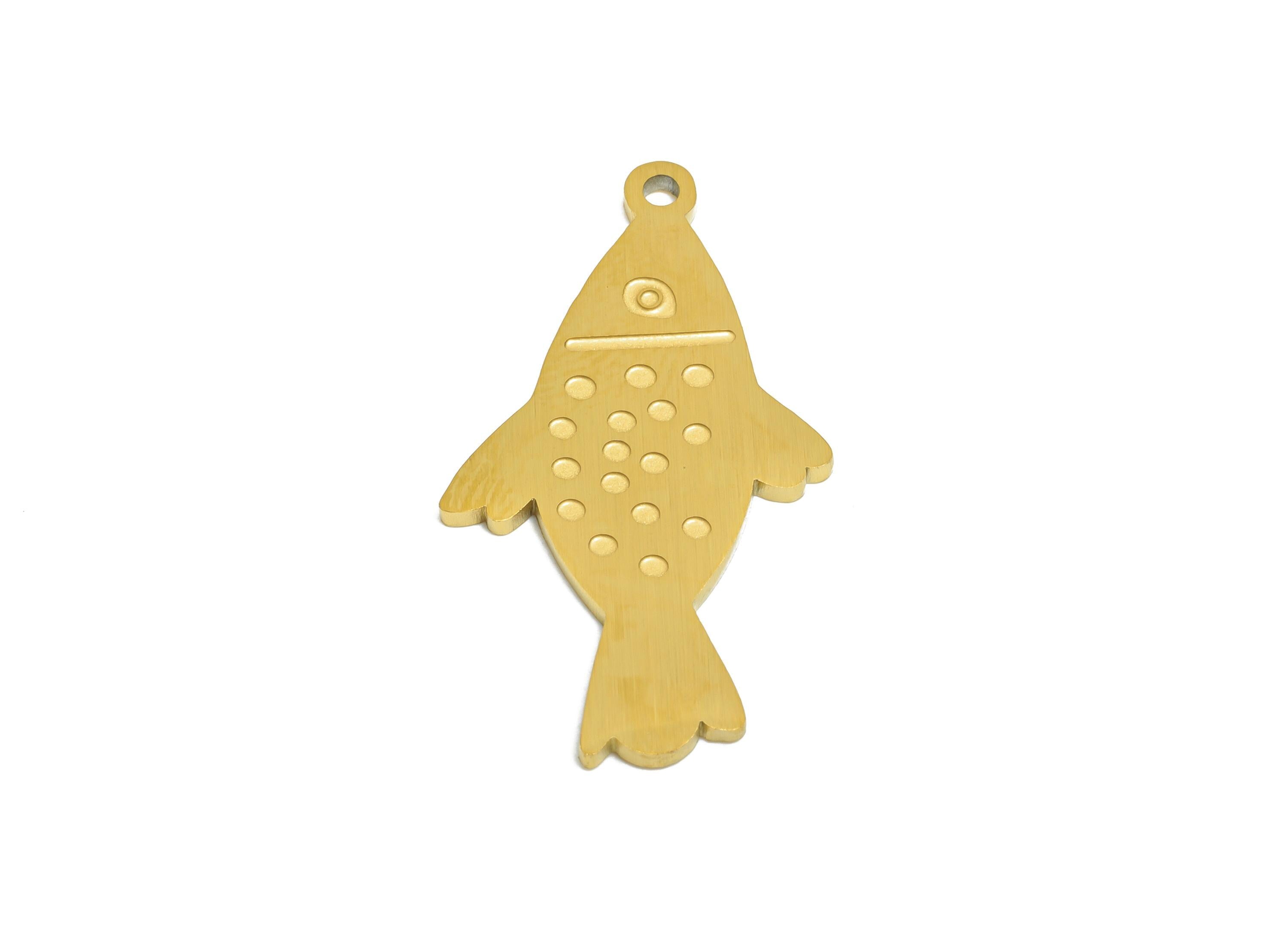 Steel Patterned Fish Charm - Marine Life Theme Jewelry Supply - Laser Cut Engraved Steel Charm - Real Vacuum Plating - 29x12x1.5mm - SS2739 - DOMEDBAZAAR