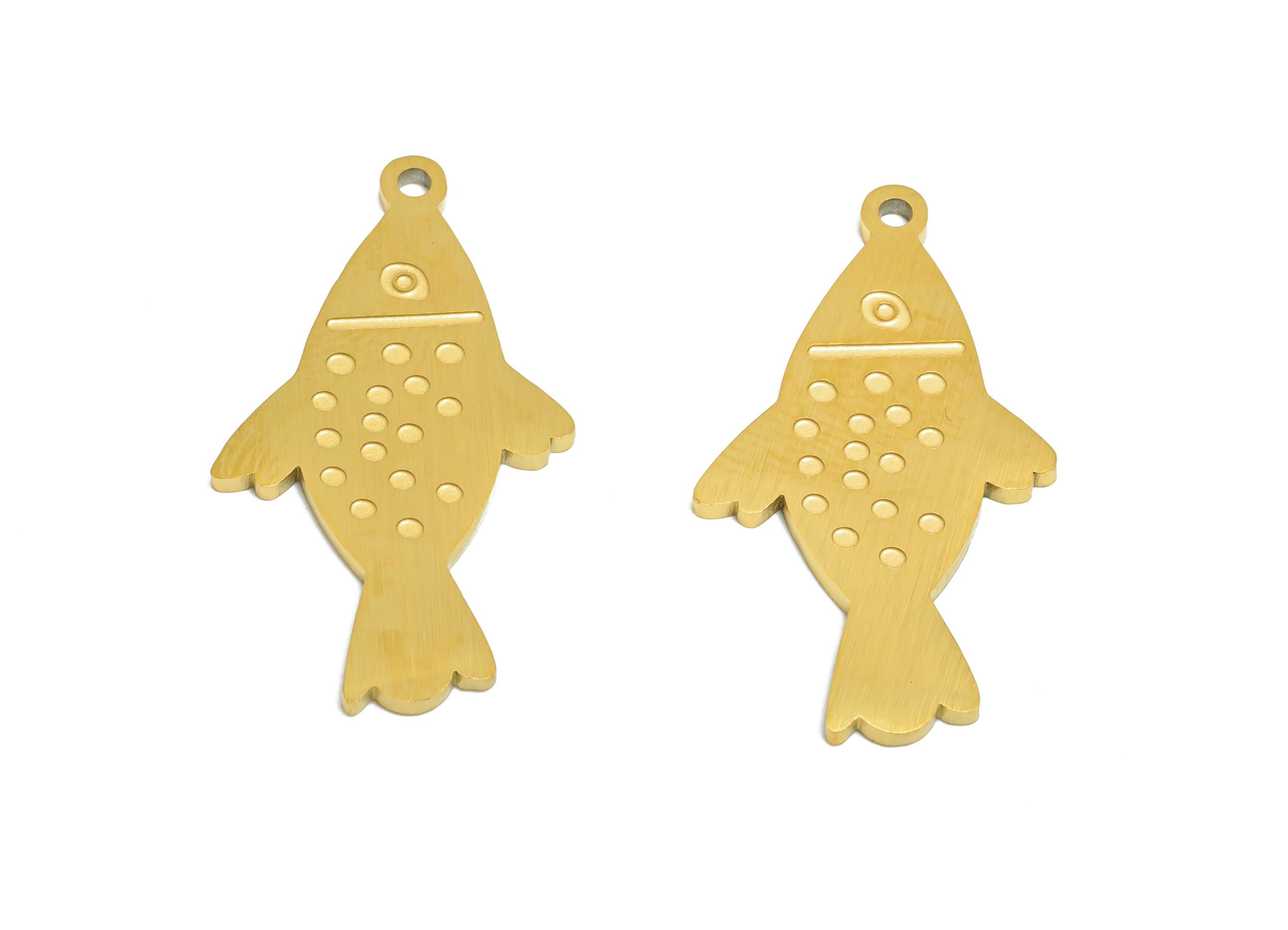 Steel Patterned Fish Charm - Marine Life Theme Jewelry Supply - Laser Cut Engraved Steel Charm - Real Vacuum Plating - 29x12x1.5mm - SS2739 - DOMEDBAZAAR