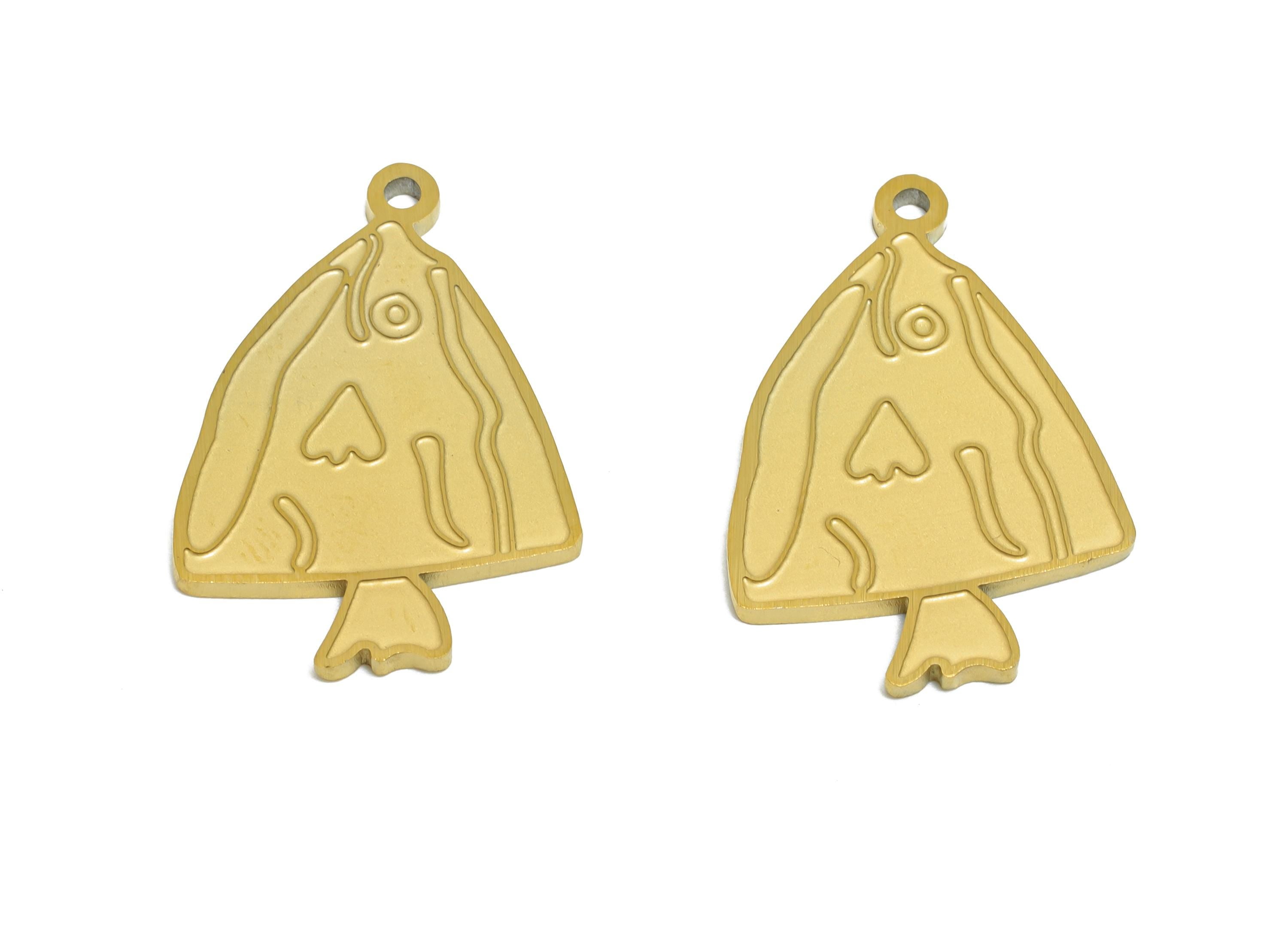 Steel Abstract Fish Pendant - Flat Marine Life Pendant - Customizable Modern Minimalist Charm - Real Vacuum Plating - 25x16.97x1mm - SS2741 - DOMEDBAZAAR