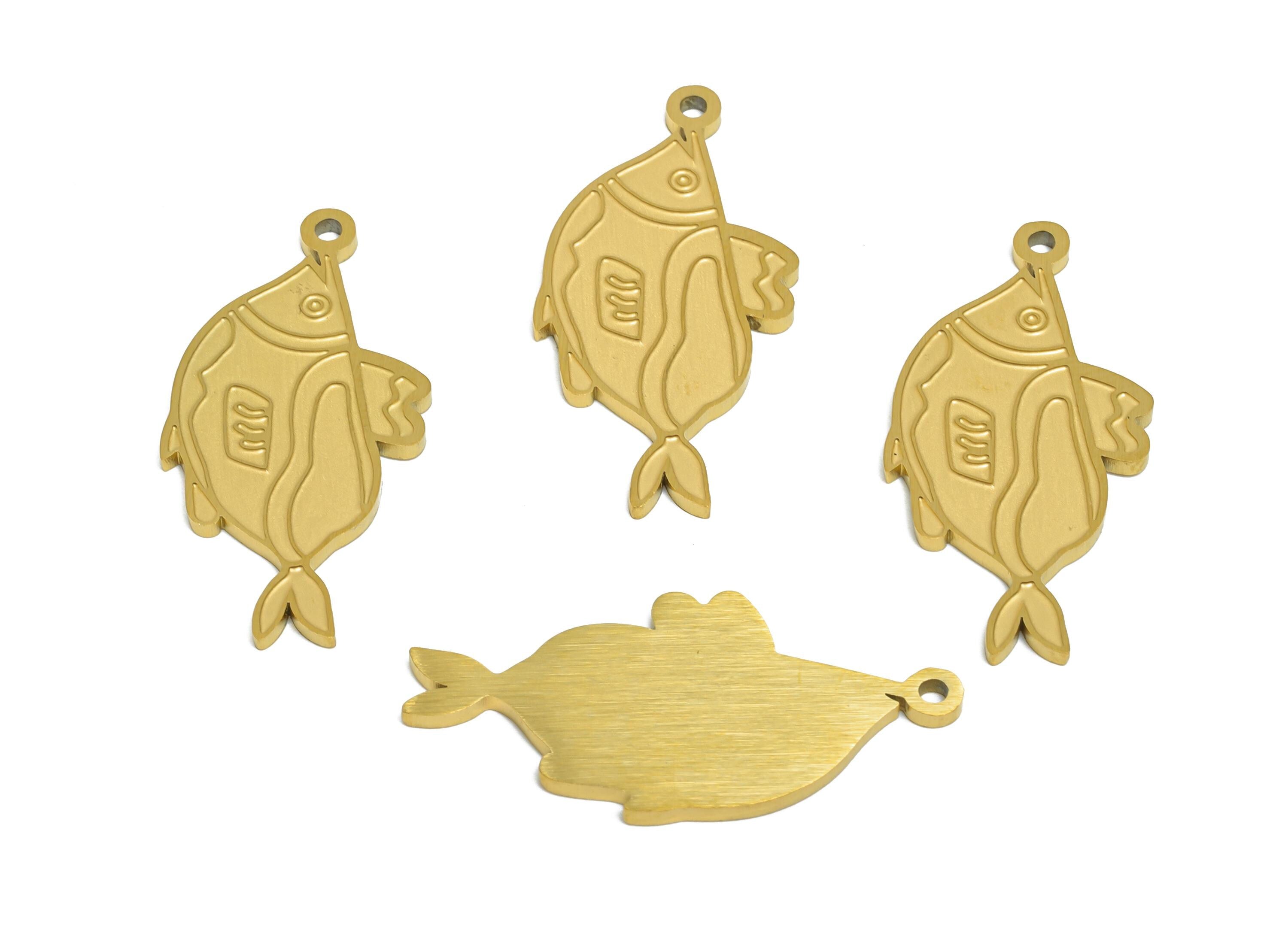 Steel Abstract Fish Pendant - Flat Marine Life Pendant - Customizable Modern Minimalist Charm - Real Vacuum Plating - 29x12x1mm - SS2740 - DOMEDBAZAAR