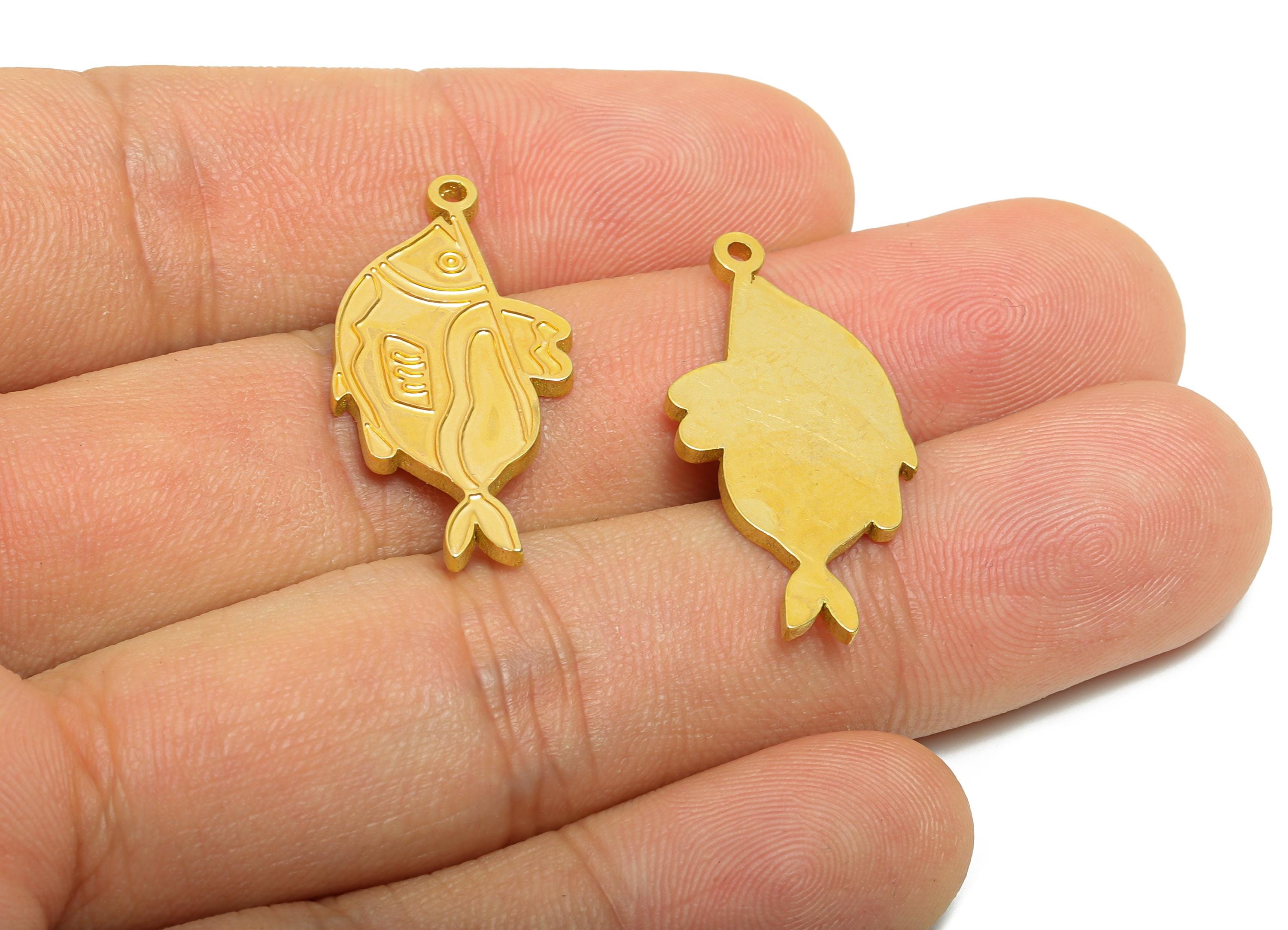 Raw Brass Fish Charm - Textured Marine Life Fish Pendant - Customizable Kawaii Pendant - DIY Jewelry Flat Fish Charm - 24x12x1mm -PP11447 - DOMEDBAZAAR