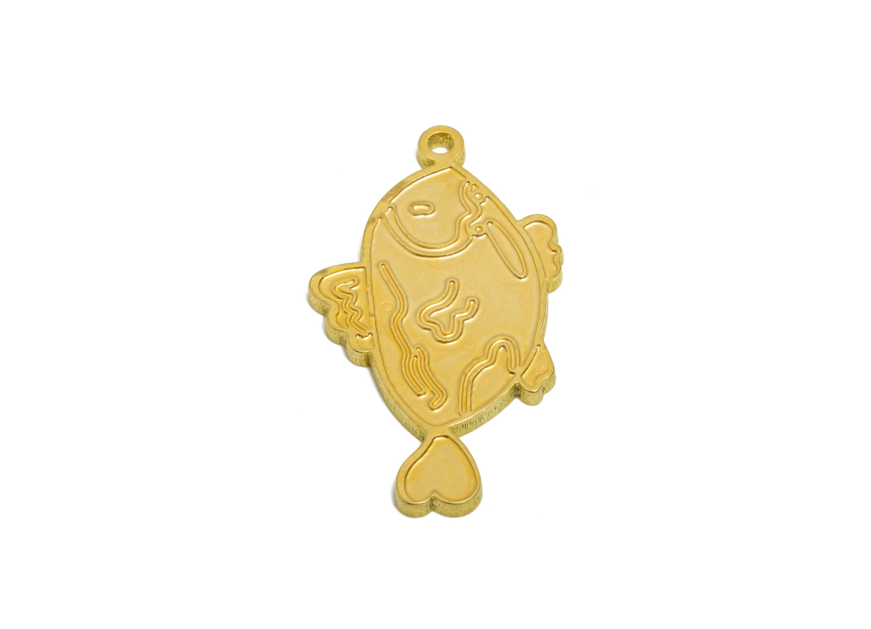 Brass Fish Charm - Textured Marine Life Fish Pendant - Customizable Artistic Fish Charm - DIY Jewelry Flat Fish Charm - 29x16x1mm - PP11450 - DOMEDBAZAAR
