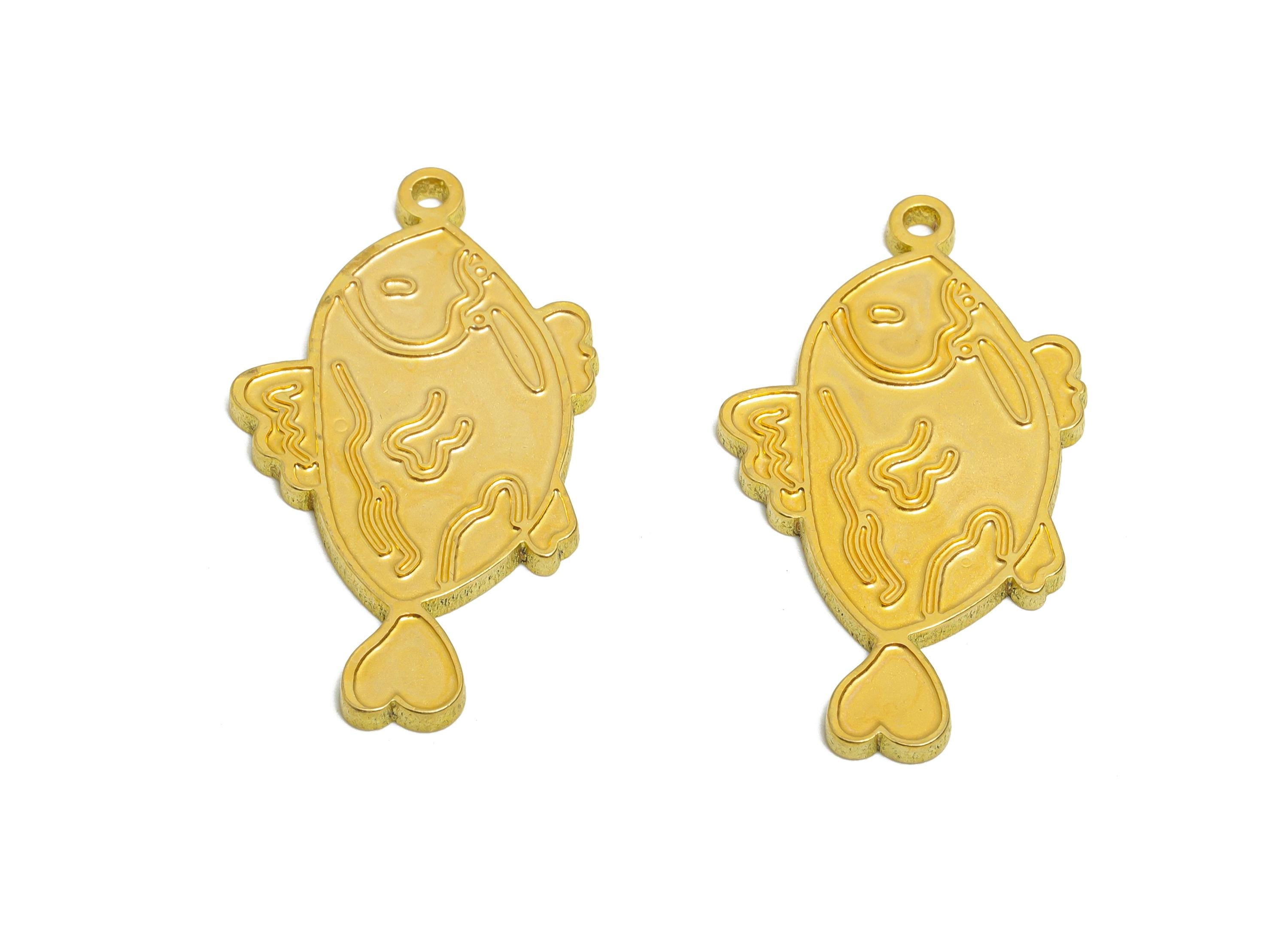 Brass Fish Charm - Textured Marine Life Fish Pendant - Customizable Artistic Fish Charm - DIY Jewelry Flat Fish Charm - 29x16x1mm - PP11450 - DOMEDBAZAAR