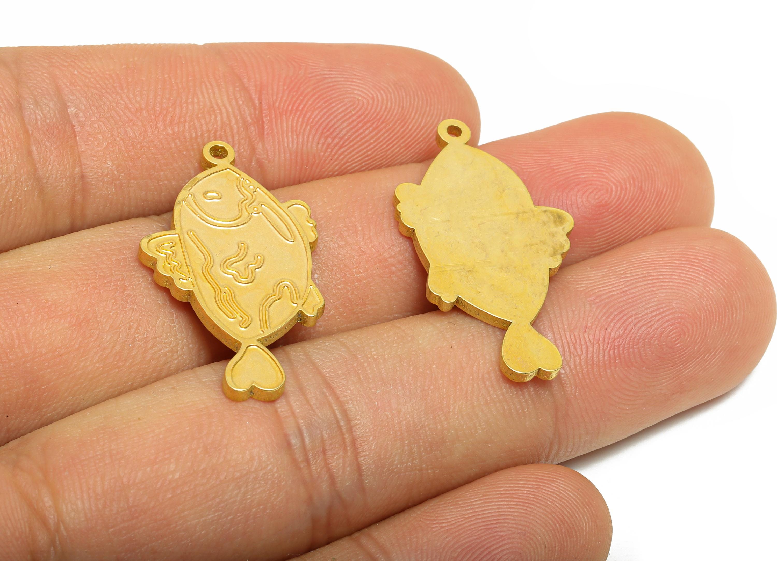 Brass Fish Charm - Textured Marine Life Fish Pendant - Customizable Artistic Fish Charm - DIY Jewelry Flat Fish Charm - 29x16x1mm - PP11450 - DOMEDBAZAAR