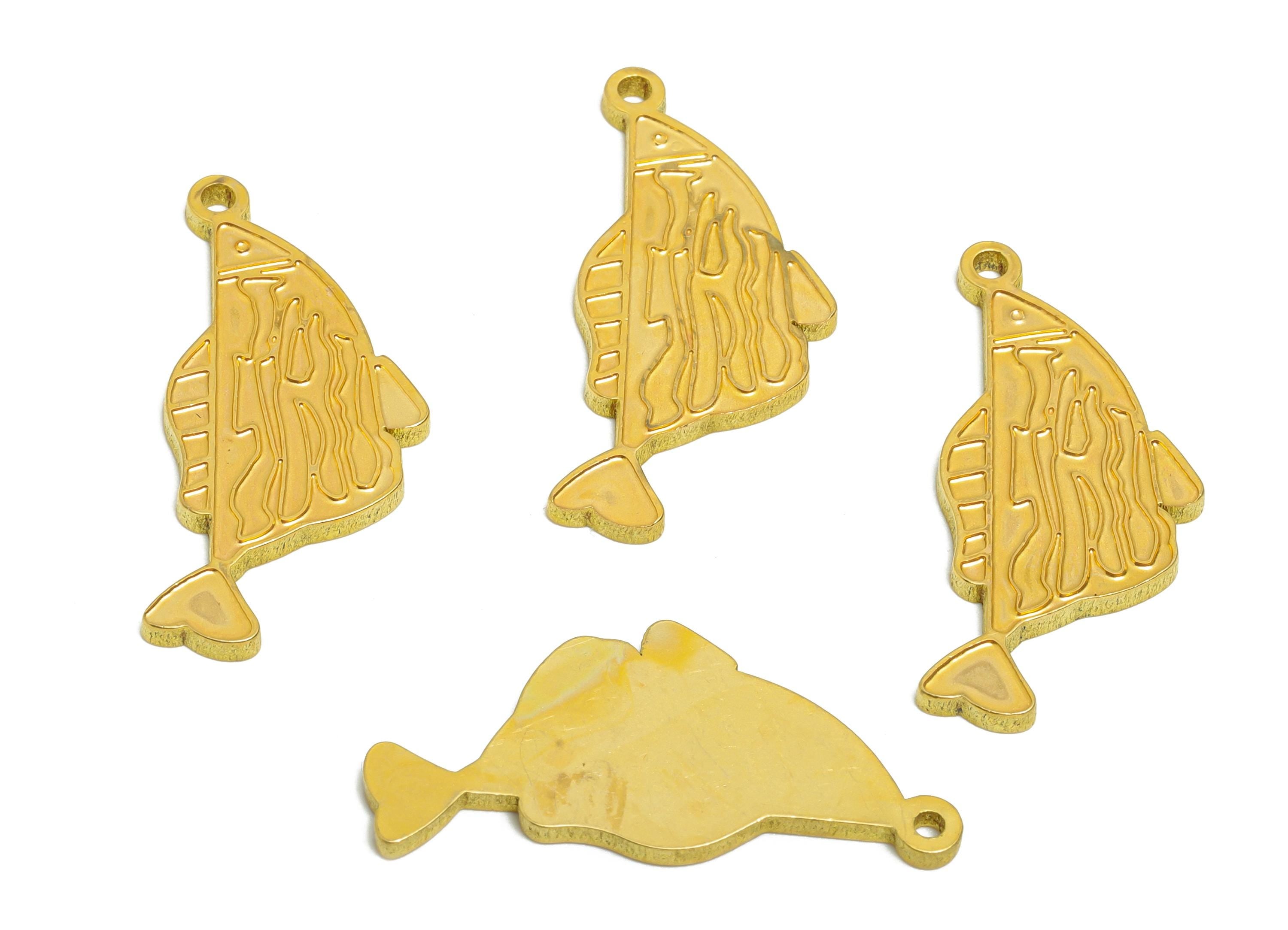 Brass Fish Charm - Textured Marine Life Pendant - Customizable Abstract Engraved Charm - DIY Jewelry Ocean Theme - 27x12x1.5mm - PP11451 - DOMEDBAZAAR