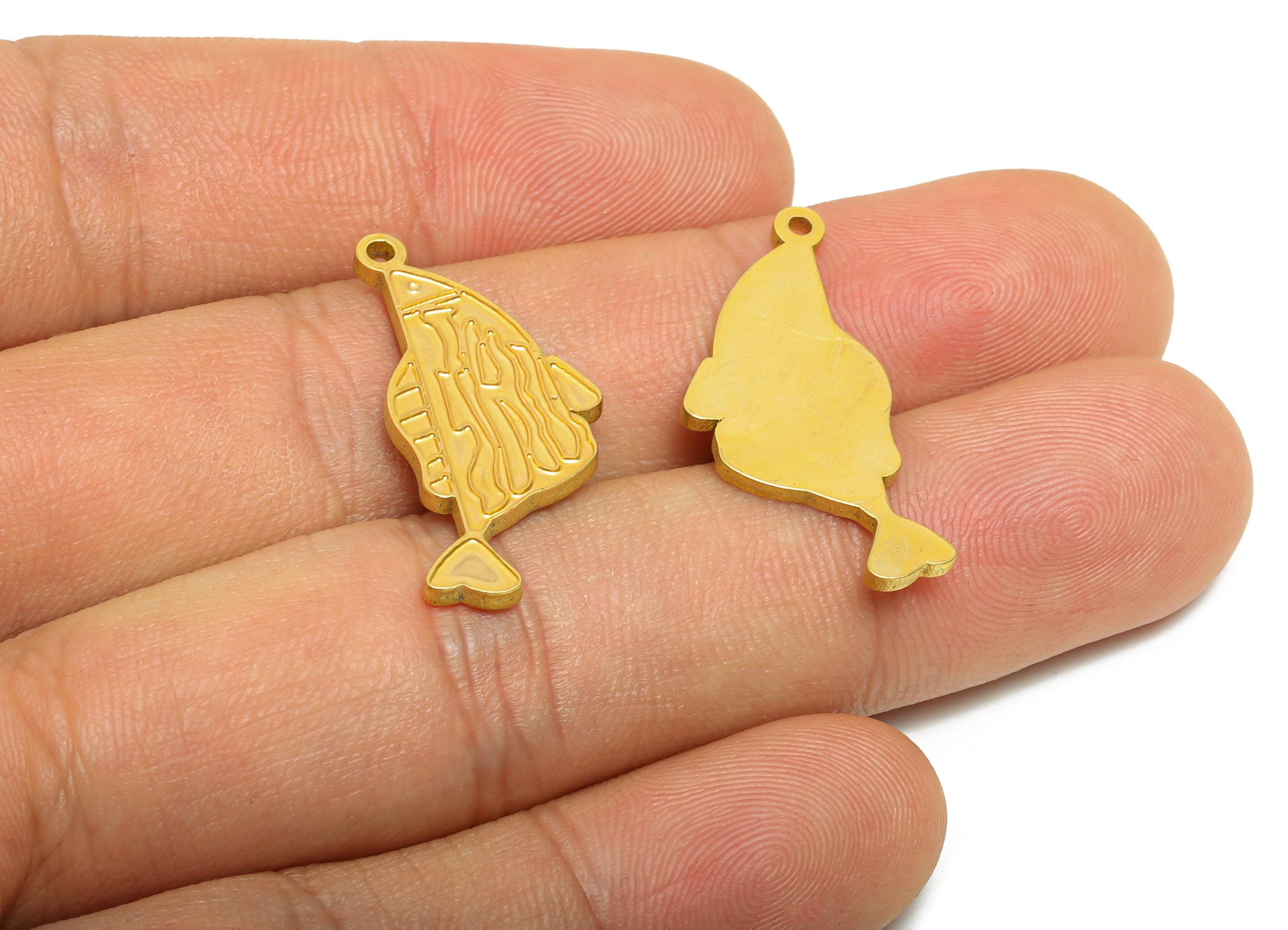 Brass Fish Charm - Textured Marine Life Pendant - Customizable Abstract Engraved Charm - DIY Jewelry Ocean Theme - 27x12x1.5mm - PP11451 - DOMEDBAZAAR