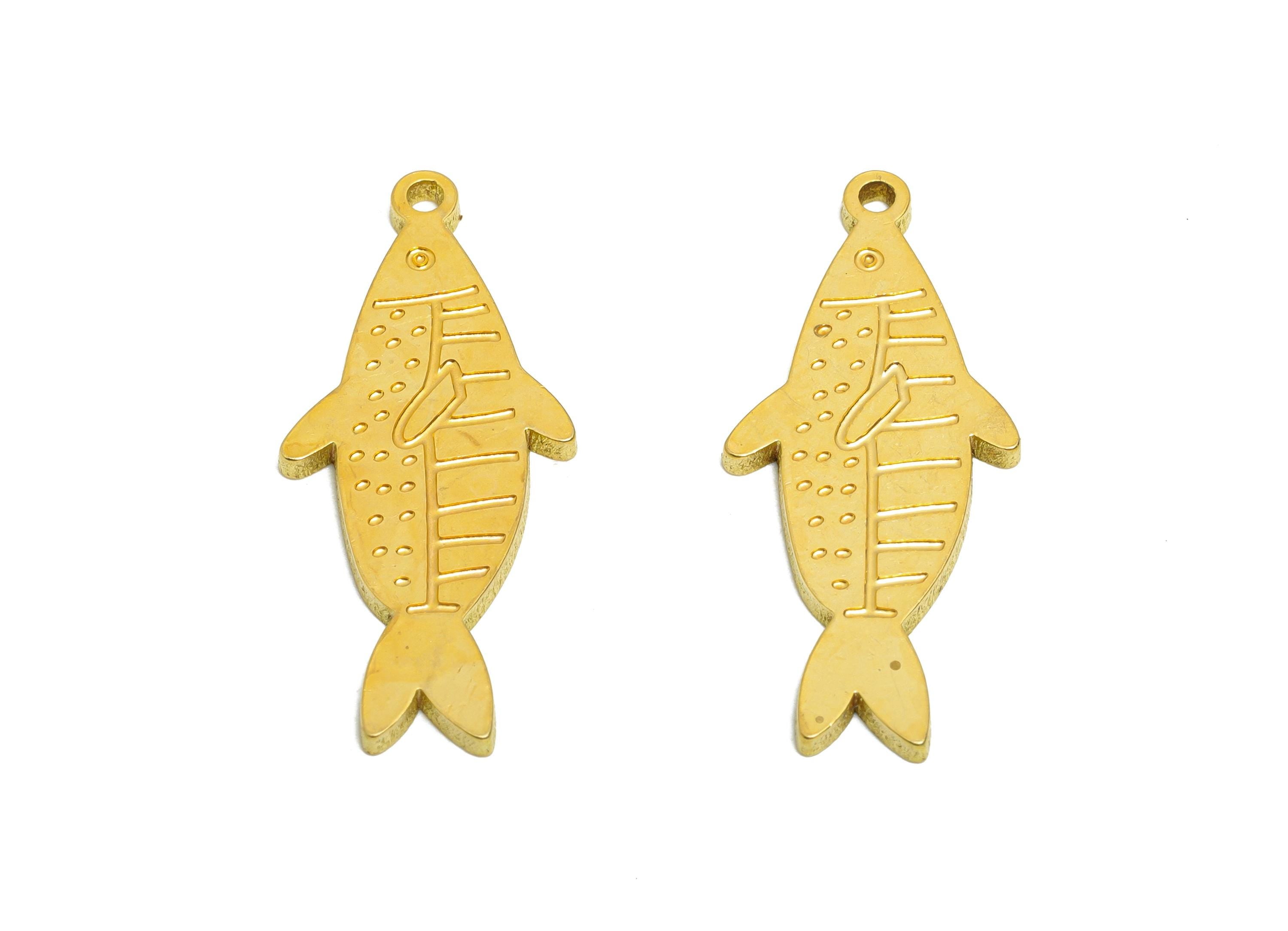 Brass Engraved Fish Pendant - Textured Marine Life Pendant - Customizable Laser Cut Charm - Whimsical Fish Design - 29.6x12.9x1mm - PP11442 - DOMEDBAZAAR