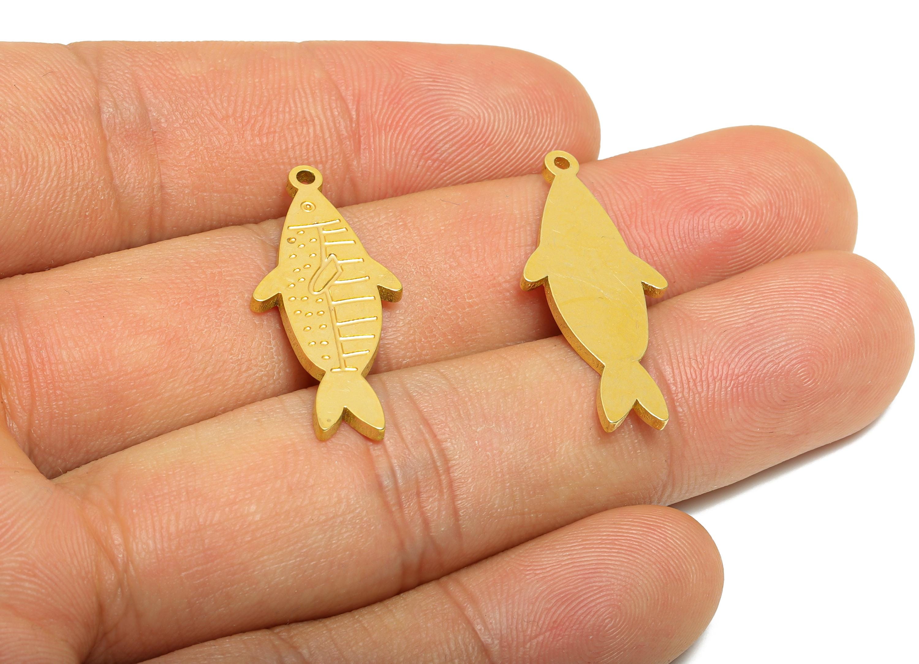 Brass Engraved Fish Pendant - Textured Marine Life Pendant - Customizable Laser Cut Charm - Whimsical Fish Design - 29.6x12.9x1mm - PP11442 - DOMEDBAZAAR