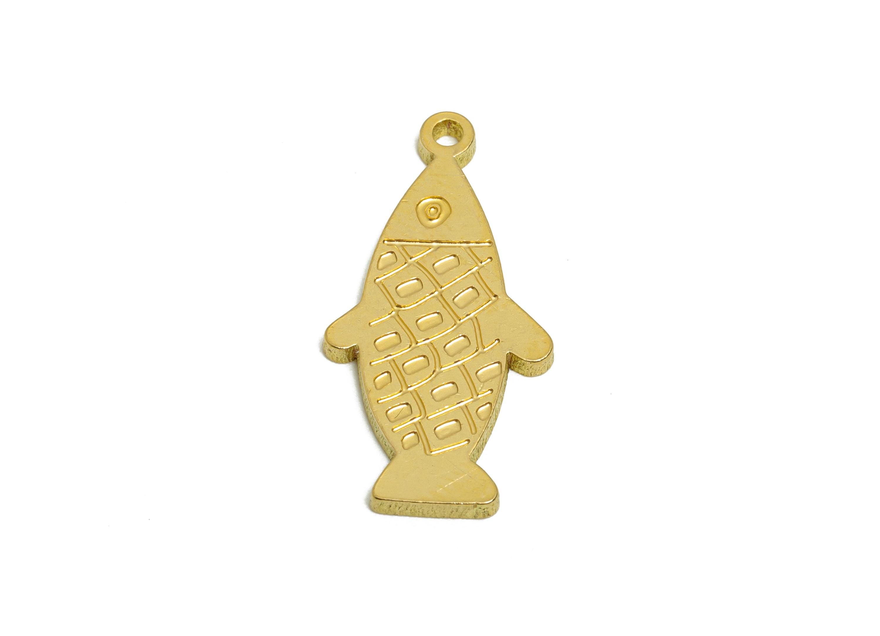 Brass Engraved Fish Pendant - Pattern Marine Life Pendant - Customizable Laser Cut Charm - Whimsical Fish Charm - 24x12.3x1.5mm - PP11444 - DOMEDBAZAAR