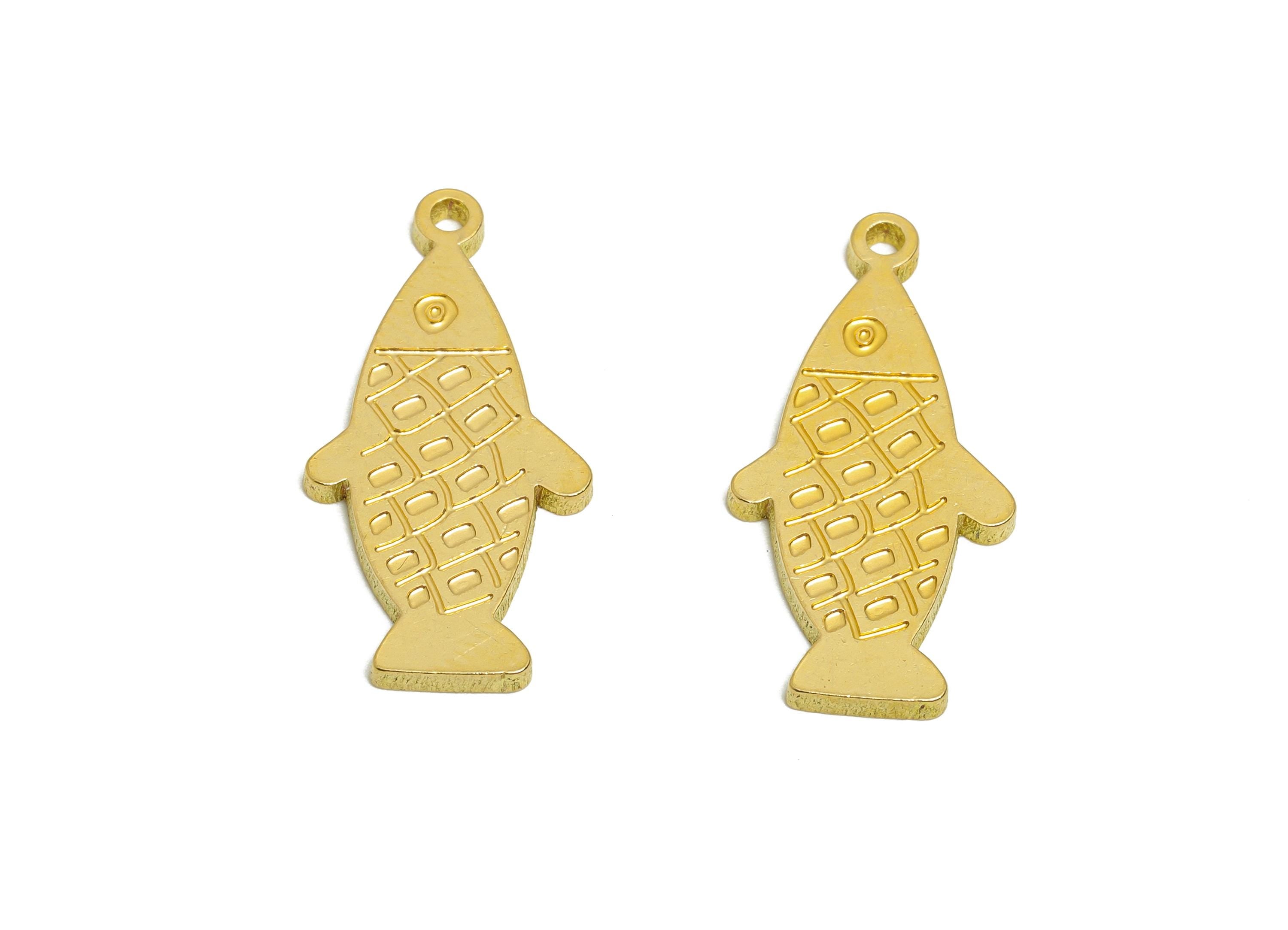 Brass Engraved Fish Pendant - Pattern Marine Life Pendant - Customizable Laser Cut Charm - Whimsical Fish Charm - 24x12.3x1.5mm - PP11444 - DOMEDBAZAAR