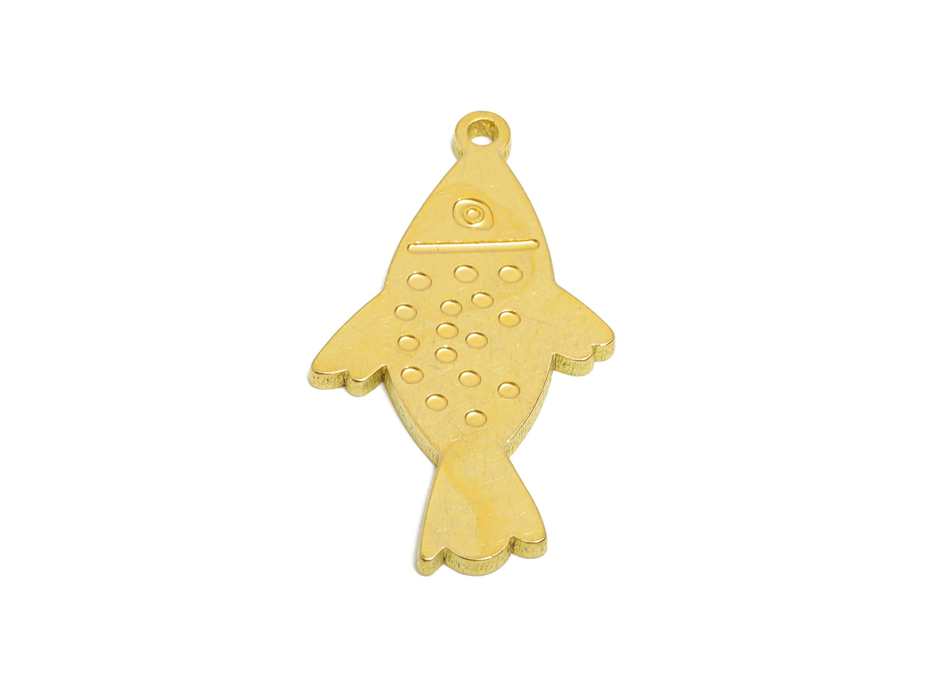 Brass Engraved Fish Pendant - Cute Marine Life Pendant - Customizable Laser Cut Charm - Fun Animal Jewelry Charm - 29x16x1.5mm - PP11446 - DOMEDBAZAAR