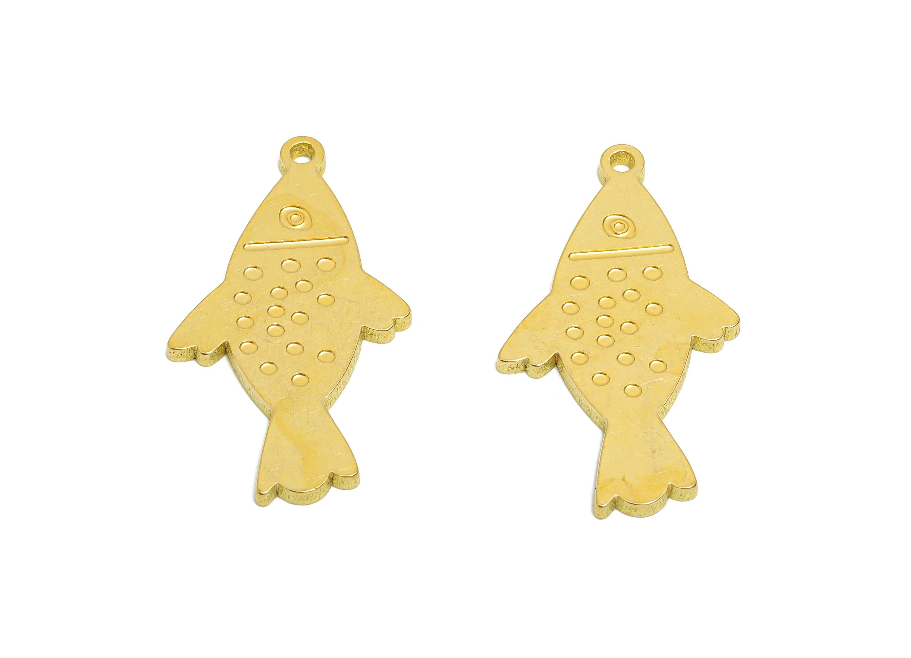 Brass Engraved Fish Pendant - Cute Marine Life Pendant - Customizable Laser Cut Charm - Fun Animal Jewelry Charm - 29x16x1.5mm - PP11446 - DOMEDBAZAAR