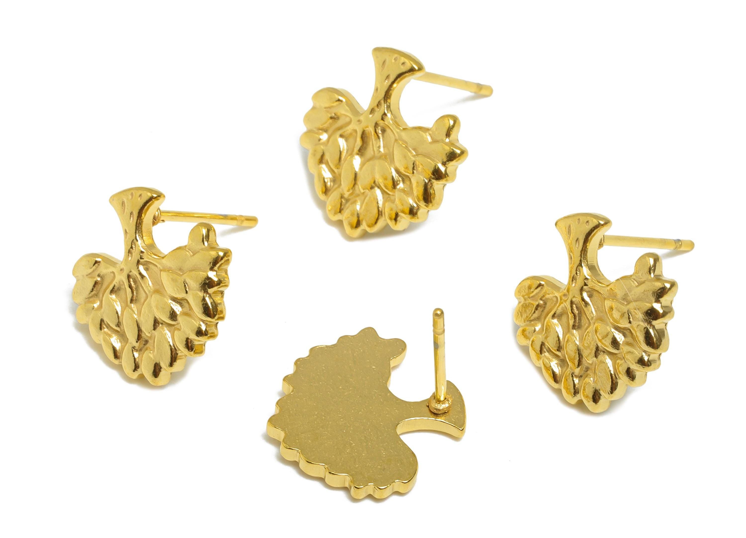 Steel Tree Stud Earring - Steel Tree Of Life Earring Post - Nature Woodland Stud Earring - 24k Real Vacuum Plating - 12x12x1mm - SS2726G - DOMEDBAZAAR