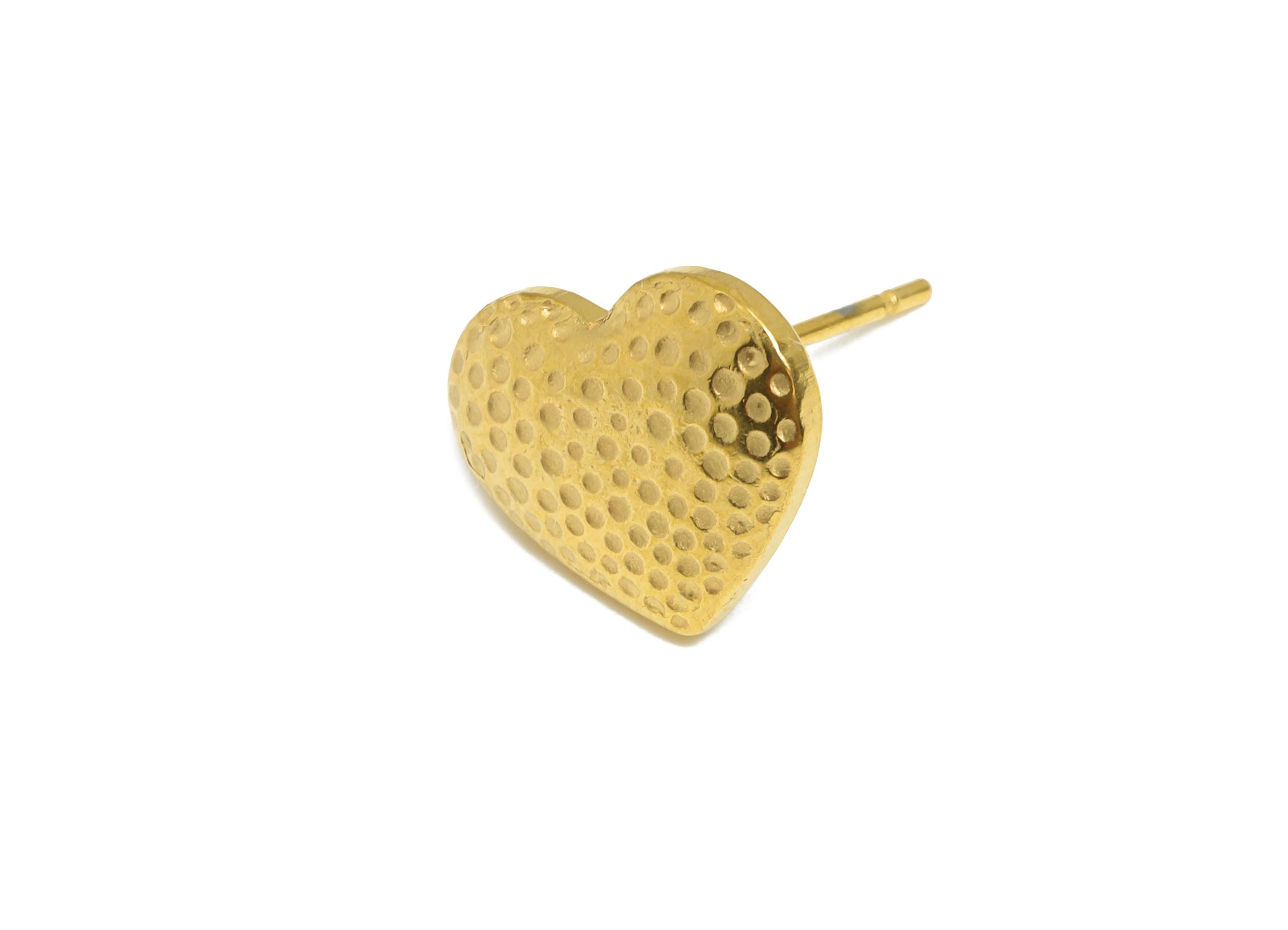 Steel Heart Stud Earring - Steel Romantic Stud Earring - Valentine Jewelry - Textured Heart Stud - 24K Real Vacuum Plating-11x14x1mm-SS2734G - DOMEDBAZAAR