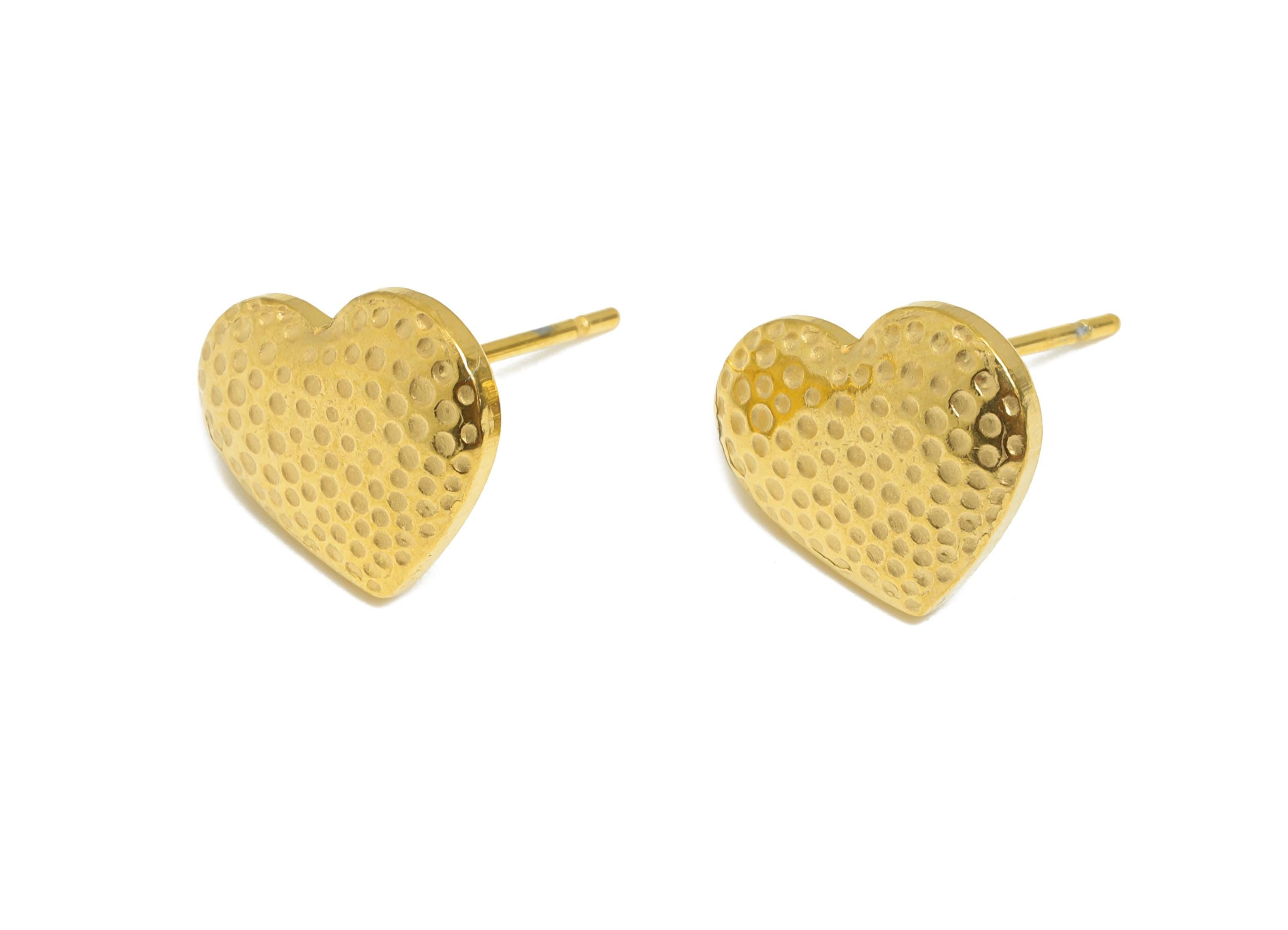 Steel Heart Stud Earring - Steel Romantic Stud Earring - Valentine Jewelry - Textured Heart Stud - 24K Real Vacuum Plating-11x14x1mm-SS2734G - DOMEDBAZAAR