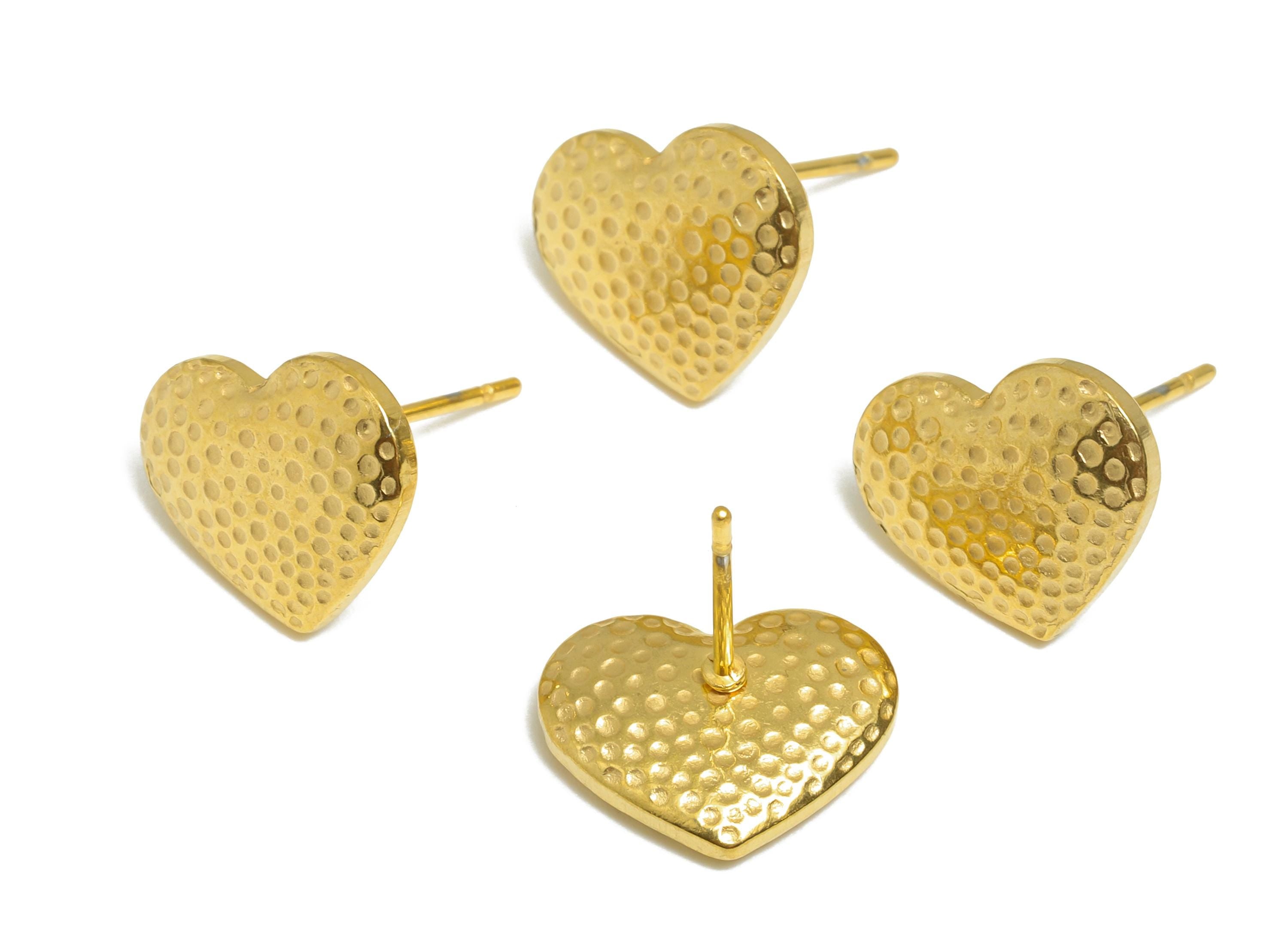 Steel Heart Stud Earring - Steel Romantic Stud Earring - Valentine Jewelry - Textured Heart Stud - 24K Real Vacuum Plating-11x14x1mm-SS2734G - DOMEDBAZAAR