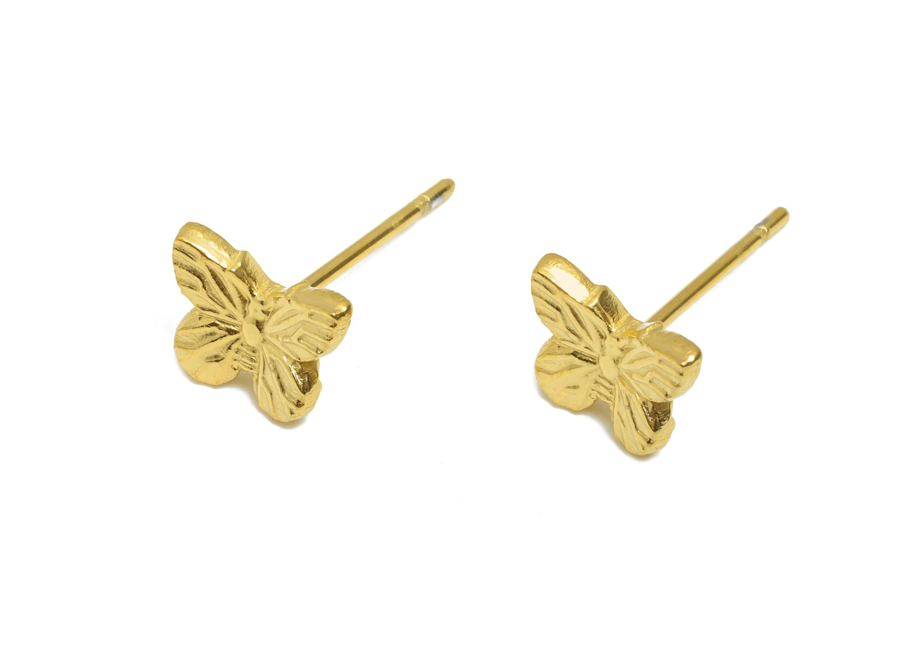 Steel Butterfly Stud Earring - Steel Textured Butterfly Stud Earrings - Butterfly Earring Post - 24K Real Vacuum Plating - 8x6x1mm - SS2725G - DOMEDBAZAAR