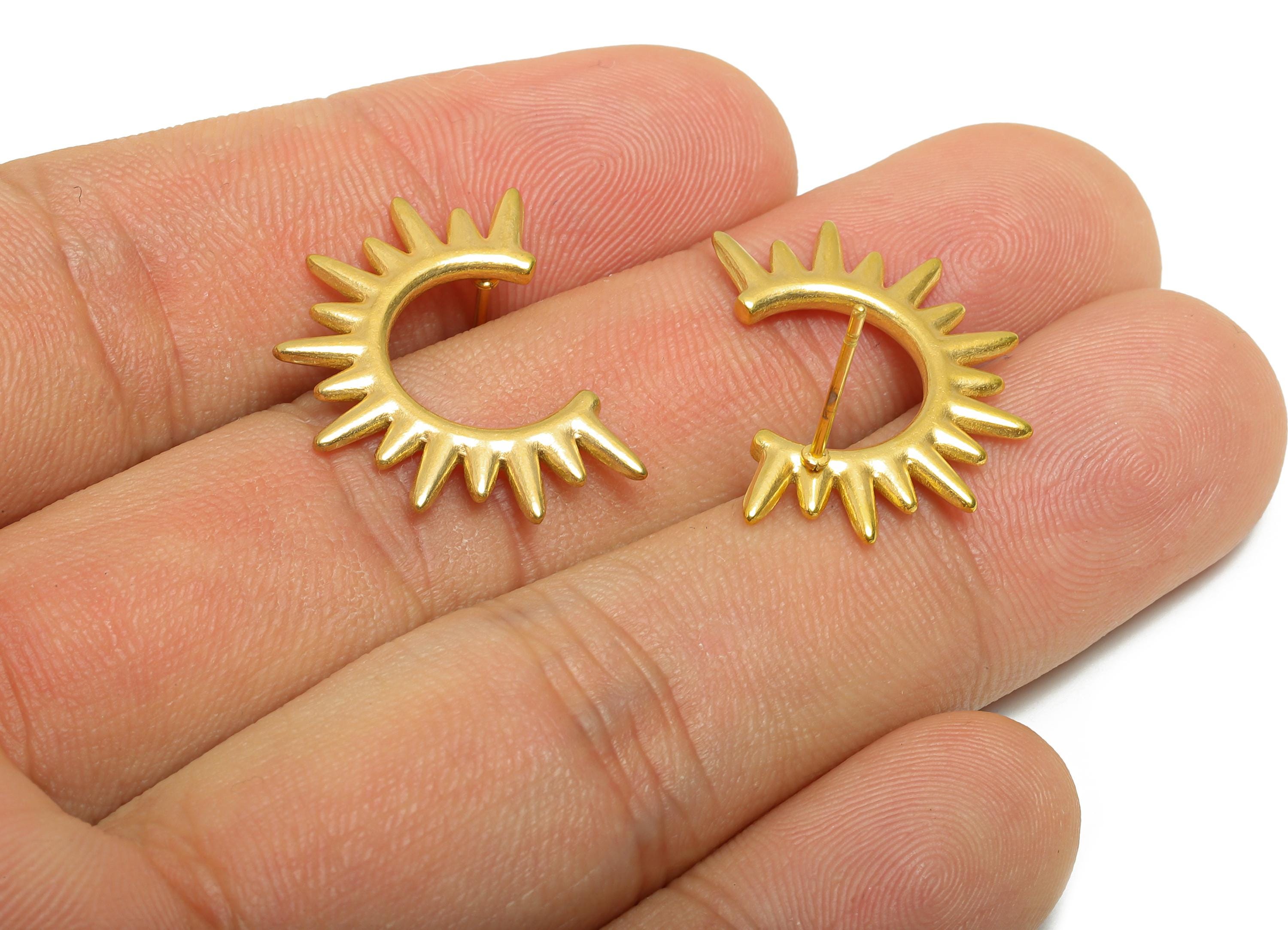 Steel Spiked Stud Earring - Steel Open Hoop Punk Style Earring Post - Bold Rocker Earring - 24k Real Vacuum Plating - 23x23x1mm -SS2711G - DOMEDBAZAAR
