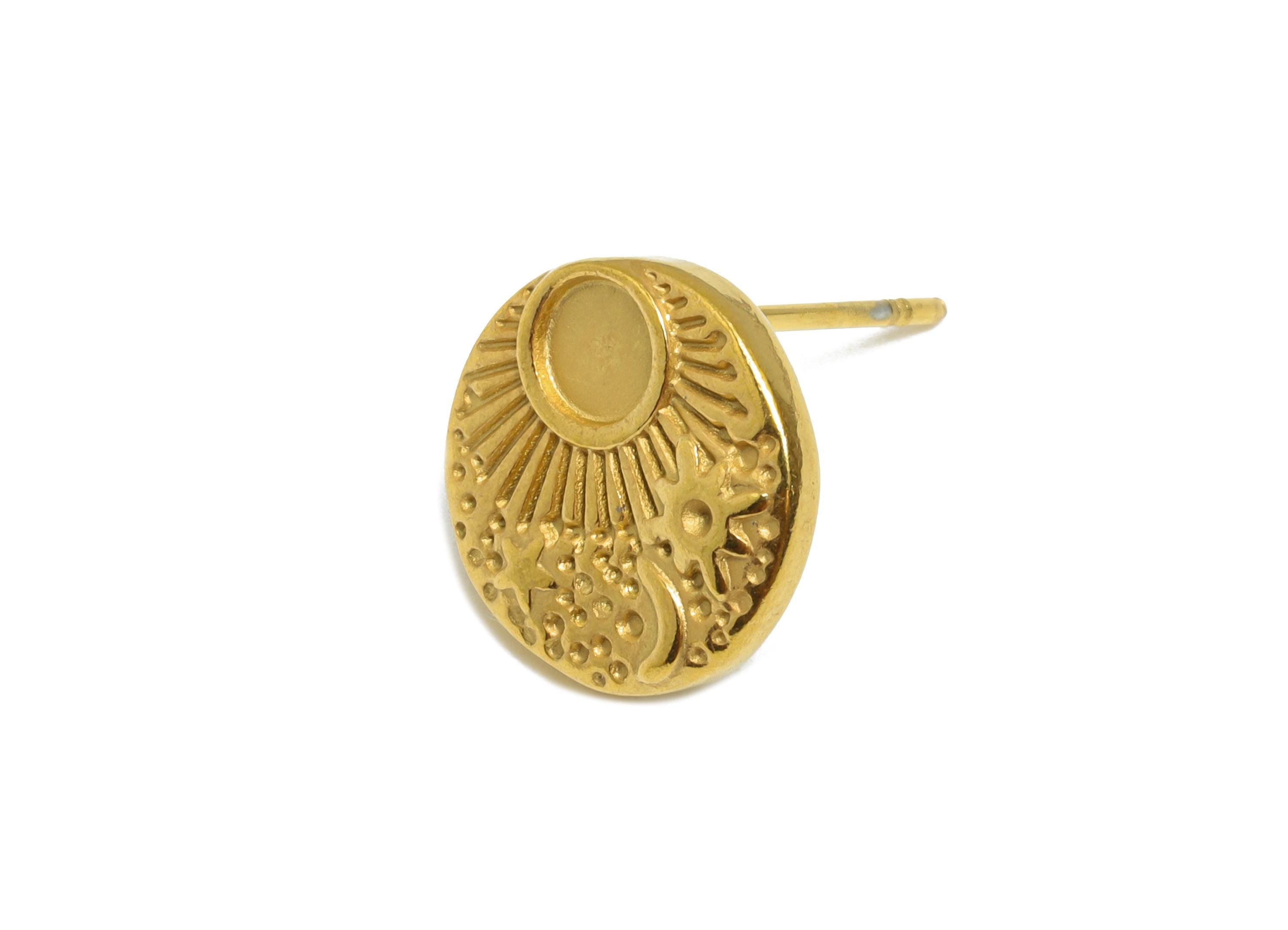 Steel Sun Stud Earring - Steel Crescent Earring For DIY Bead - Steel Celestial Stud Earring - 24K Real Vacuum Plating - 12x12x1mm - SS2730G - DOMEDBAZAAR